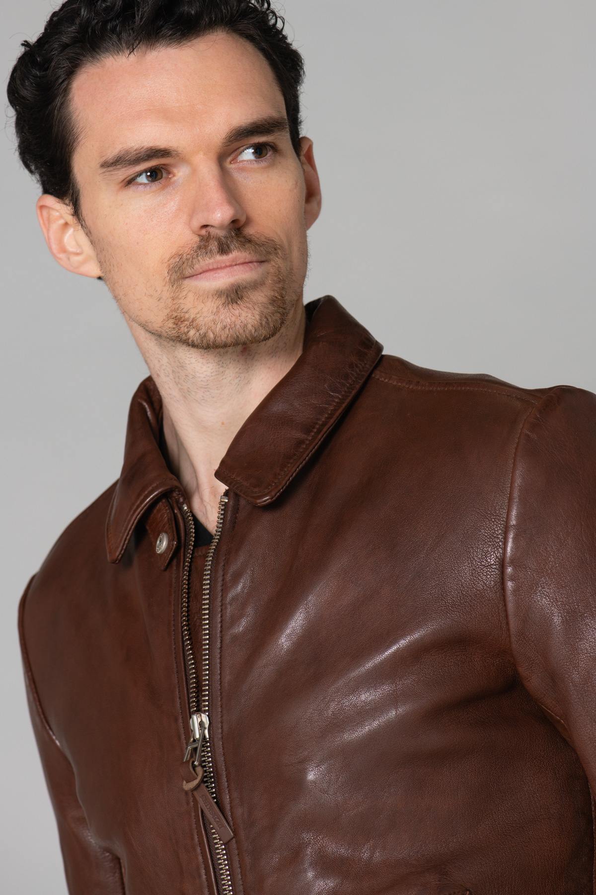 Ecofriendly brown leather jacket - Image n°18