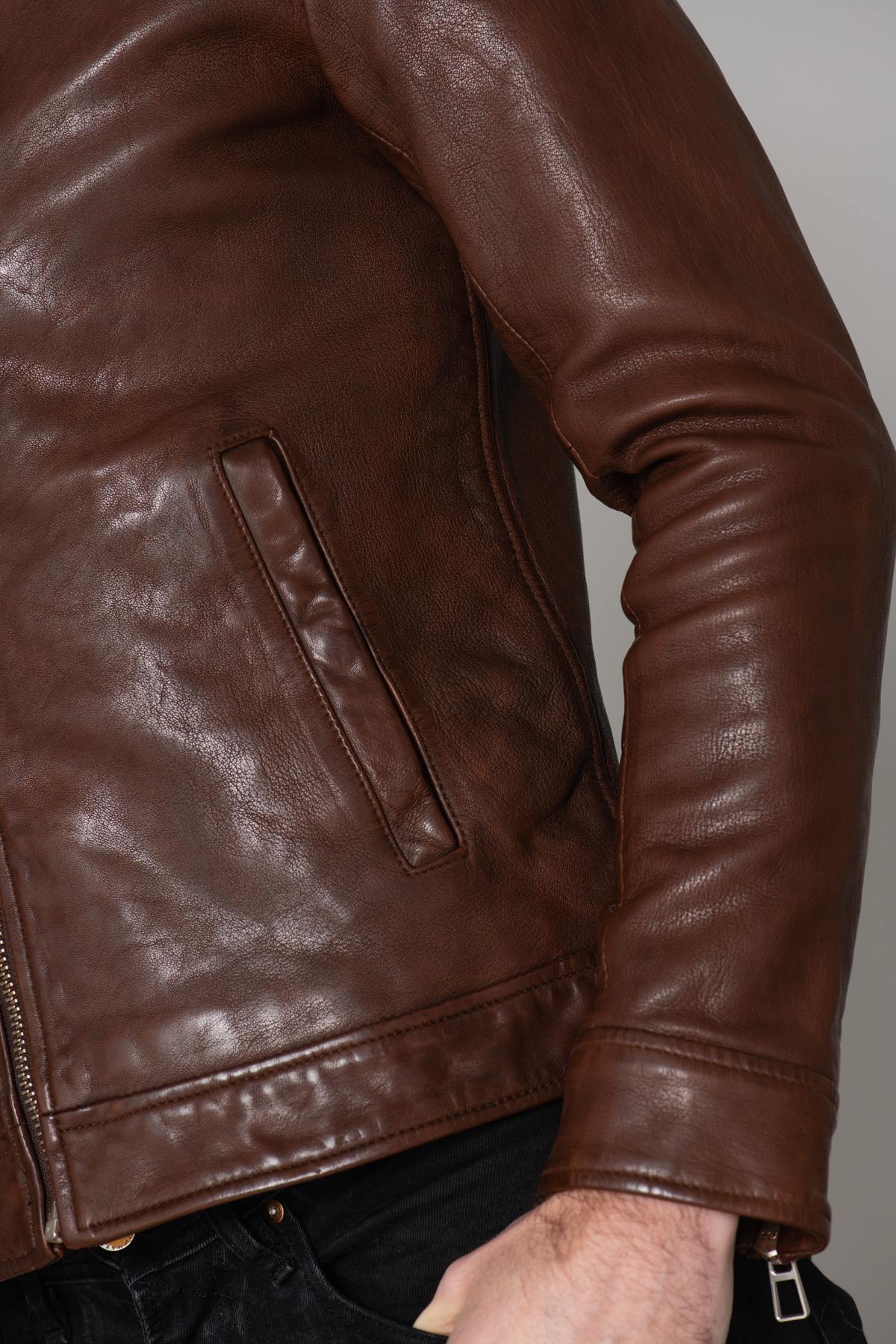 Ecofriendly brown leather jacket - Image n°19