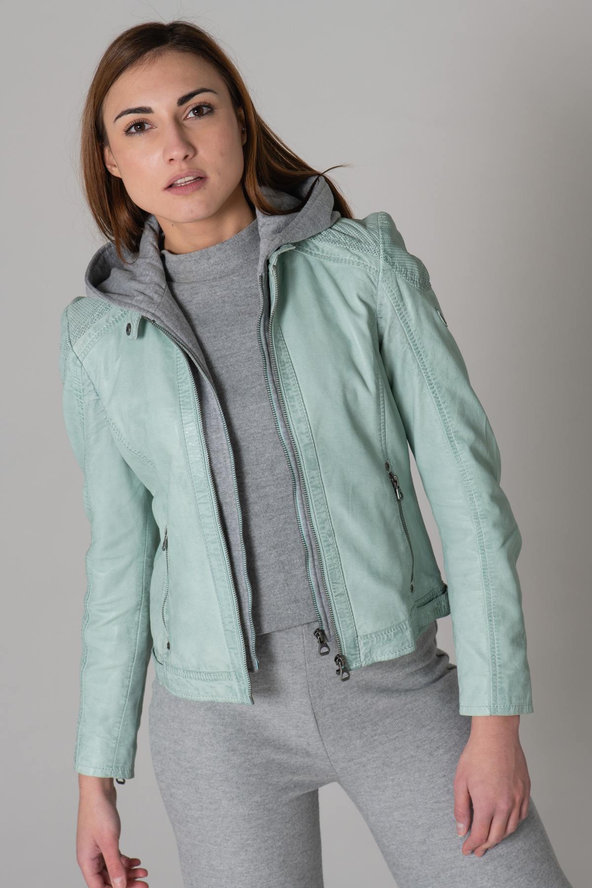 Turquoise leather with cotton hood - Image n°9