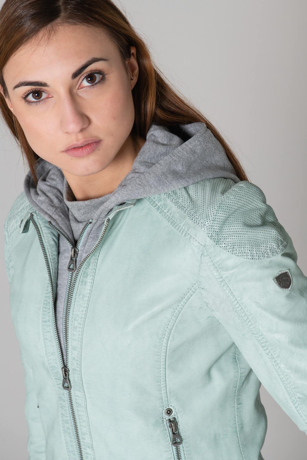 Turquoise leather with cotton hood - Image n°15