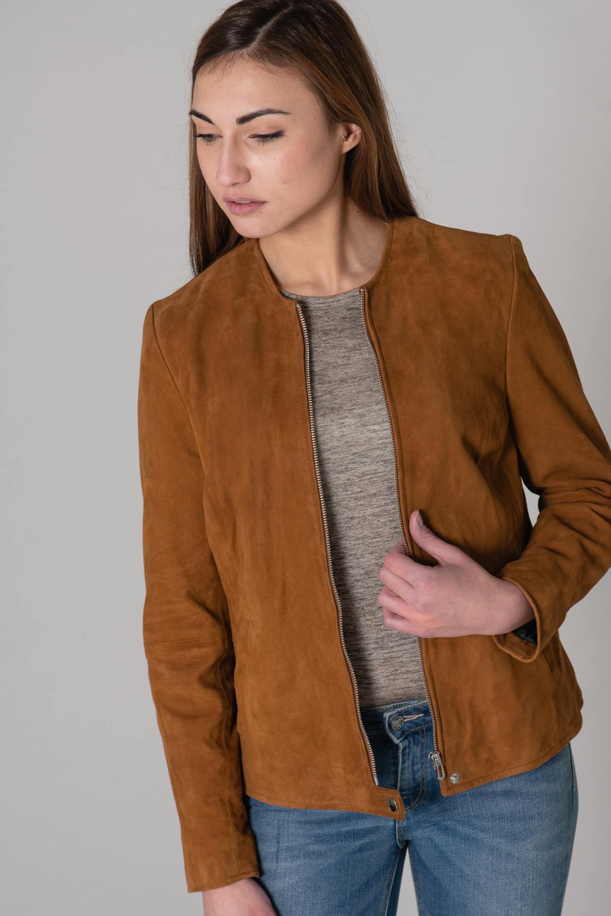 Large size jacket in cognac suede leather - Image n°9