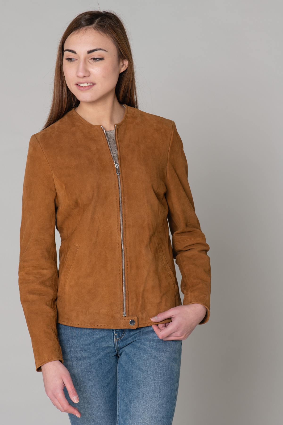 Large size jacket in cognac suede leather - Image n°11