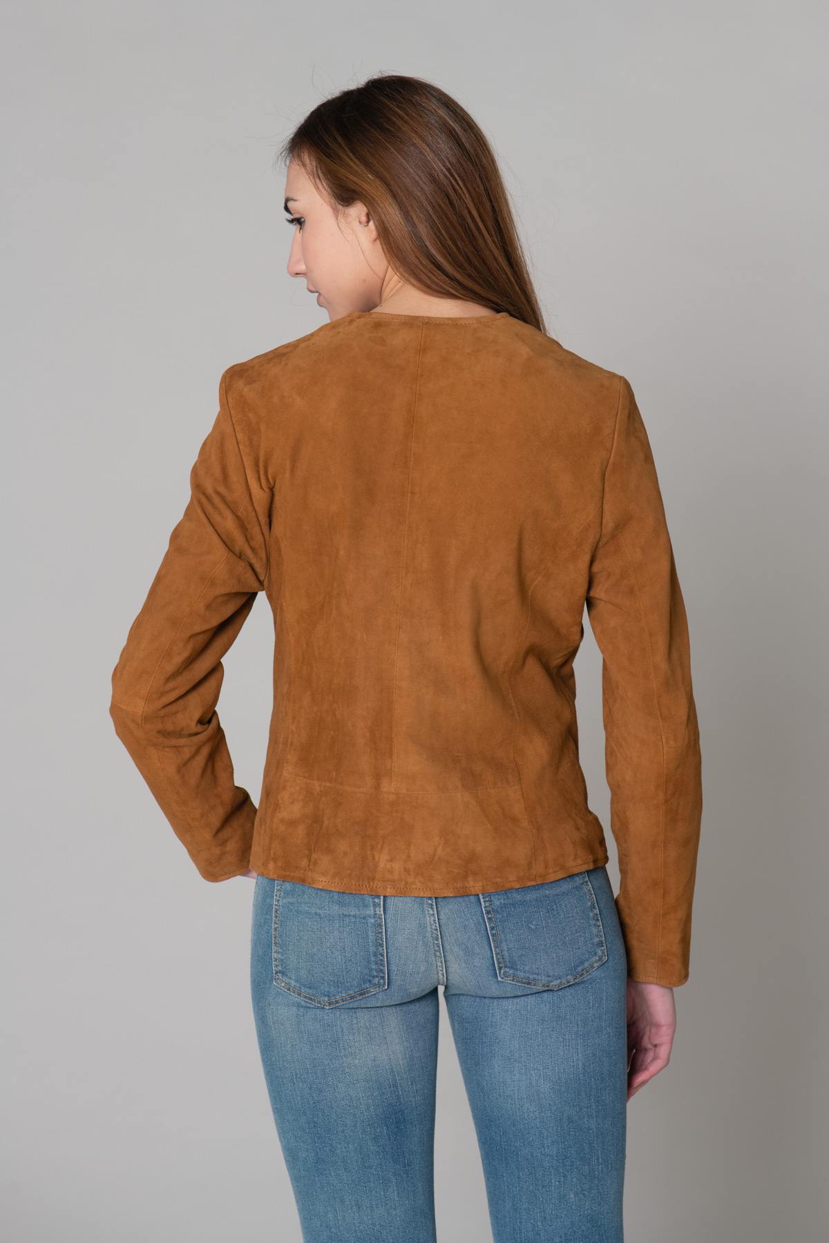 Large size jacket in cognac suede leather - Image n°14