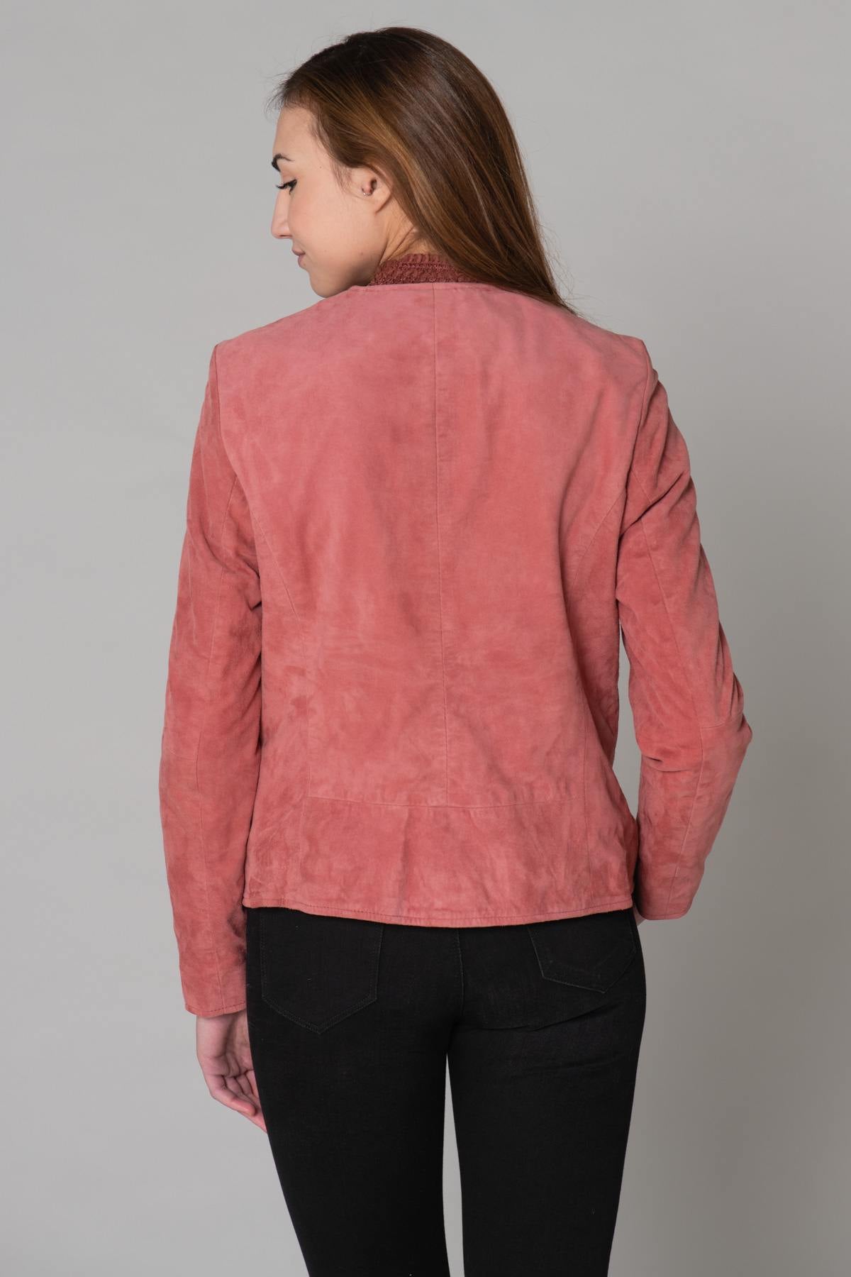 Pastel pink suede leather jacket - Image n°16