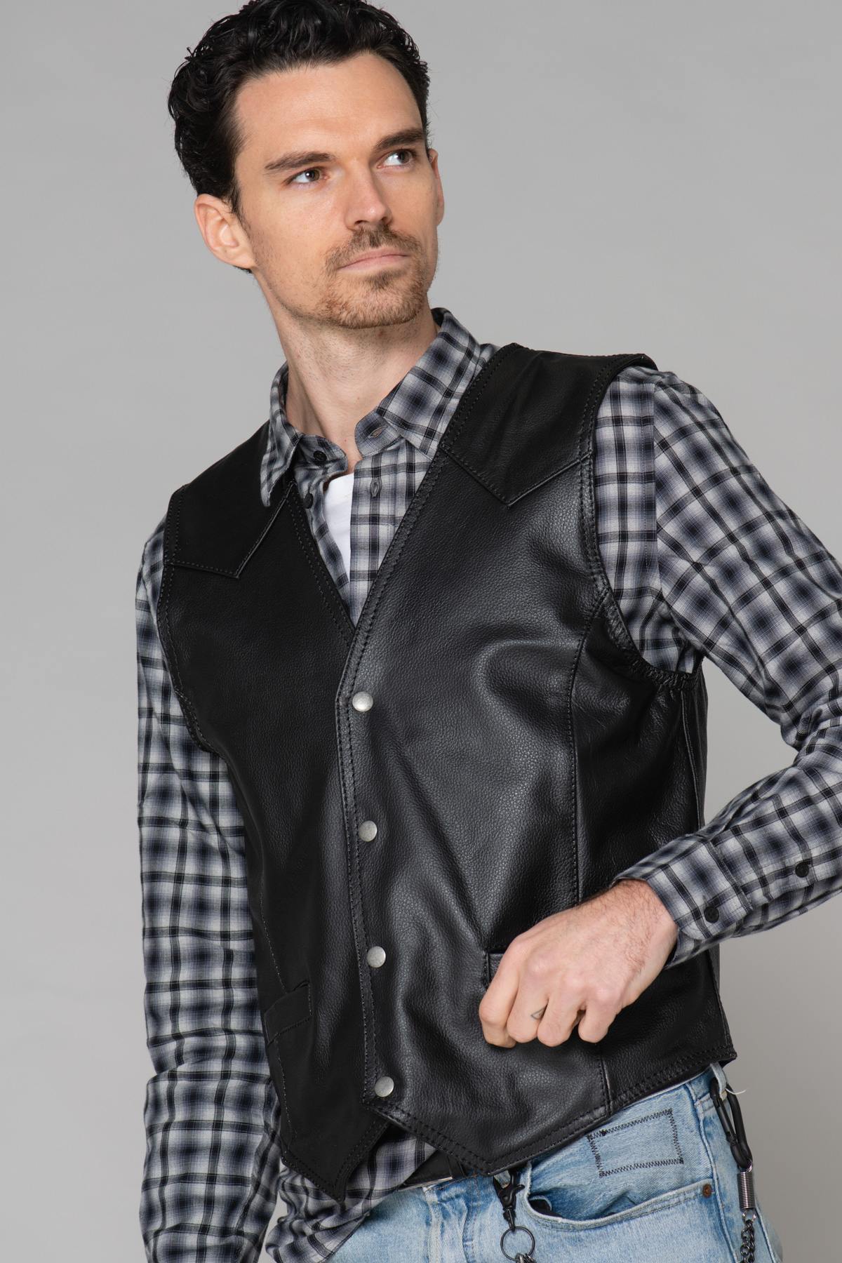 Genuine leather biker vest - Image n°8