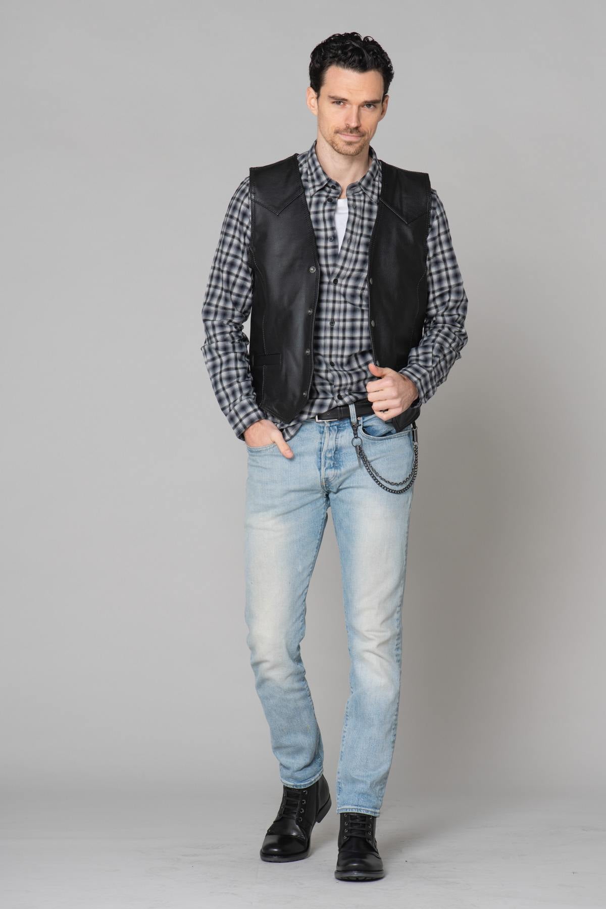 Genuine leather biker vest - Image n°9