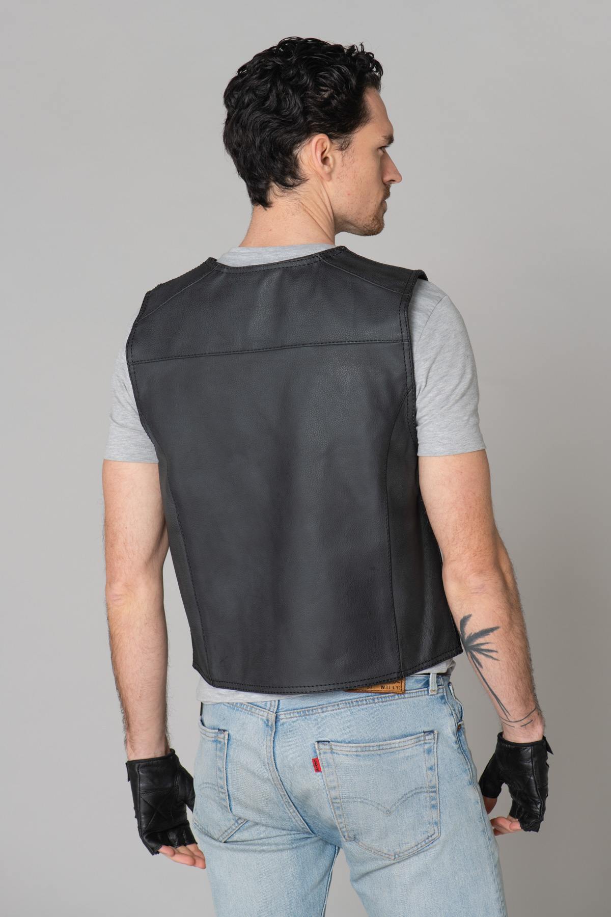 Black and orange leather biker vest - Image n°11