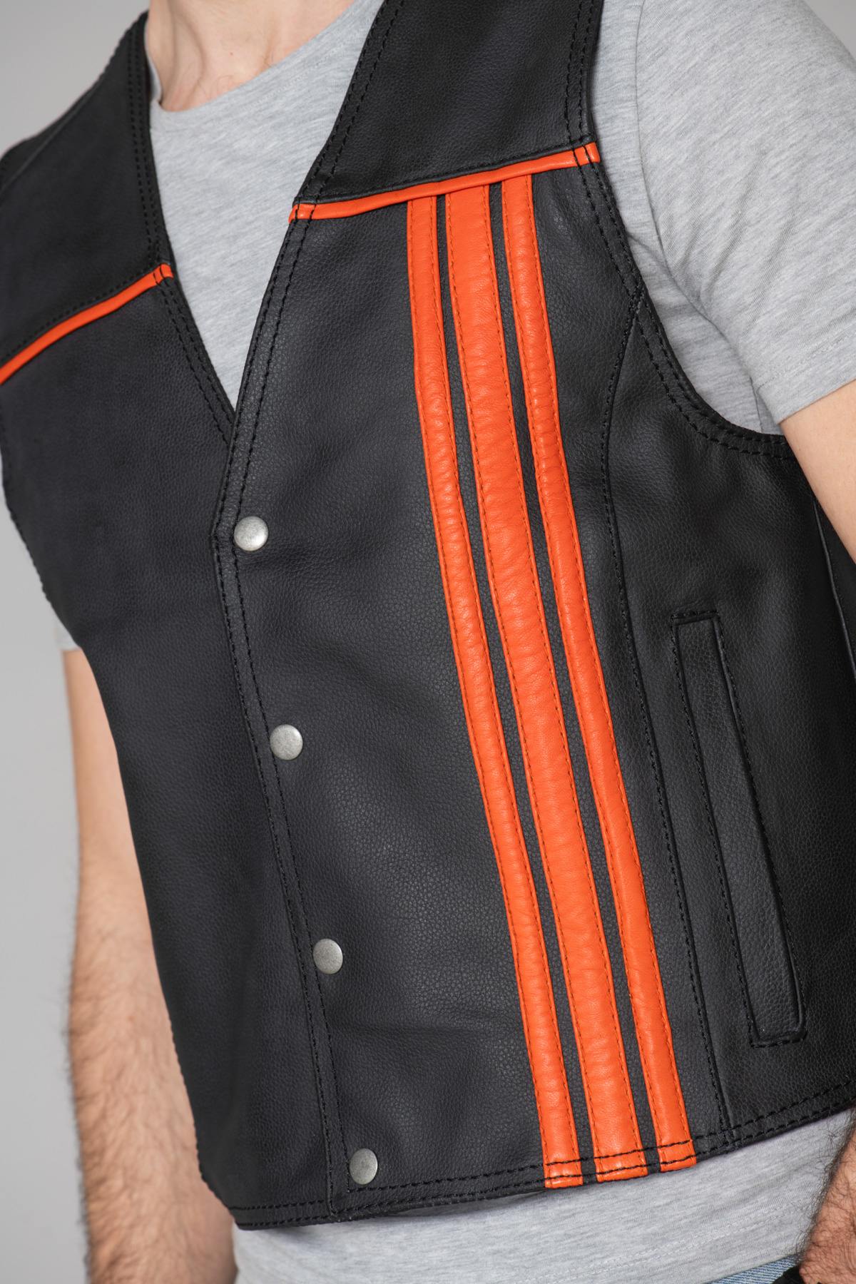 Black and orange leather biker vest - Image n°12