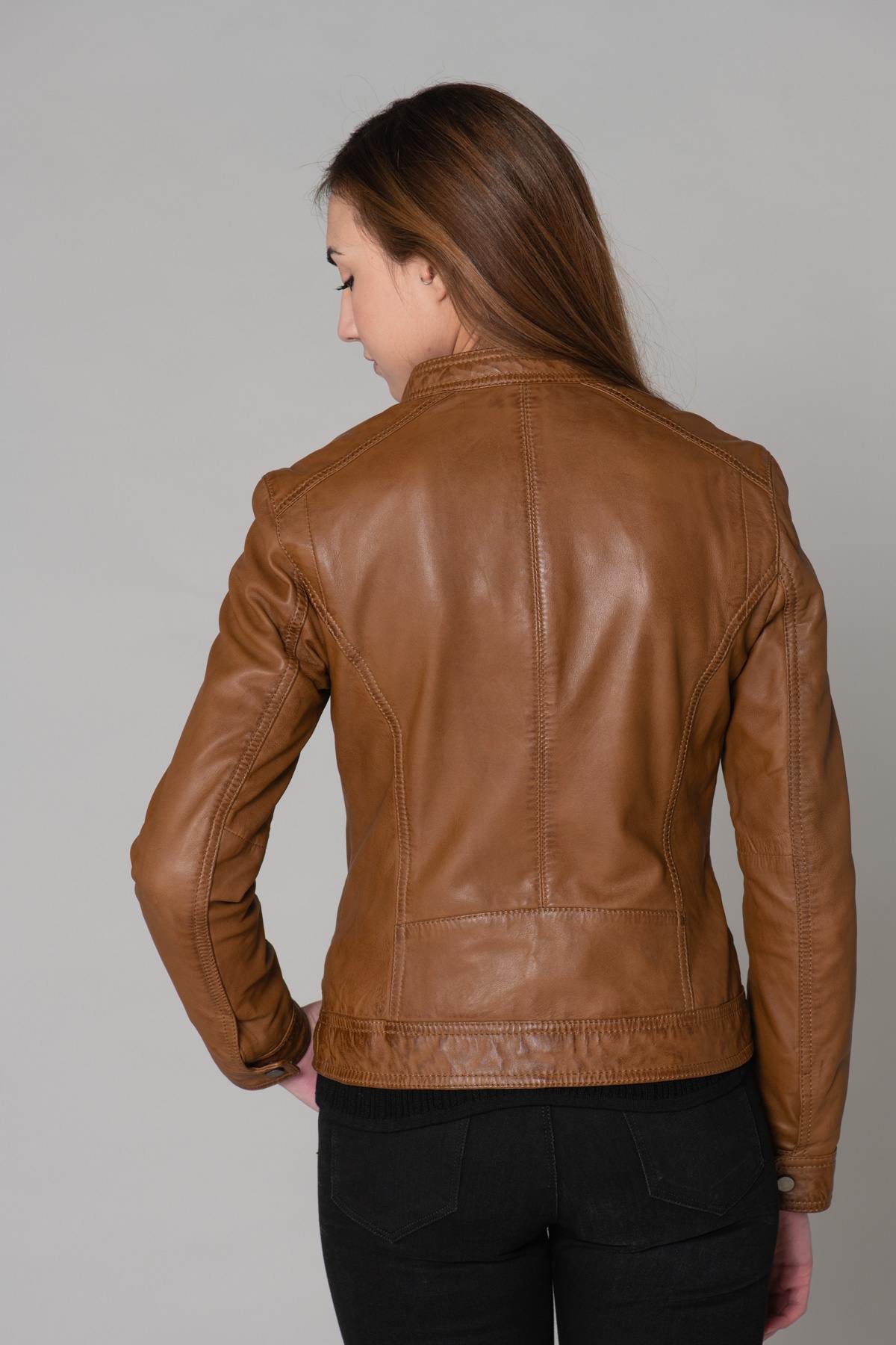 Women's cognac leather jacket - Image n°18