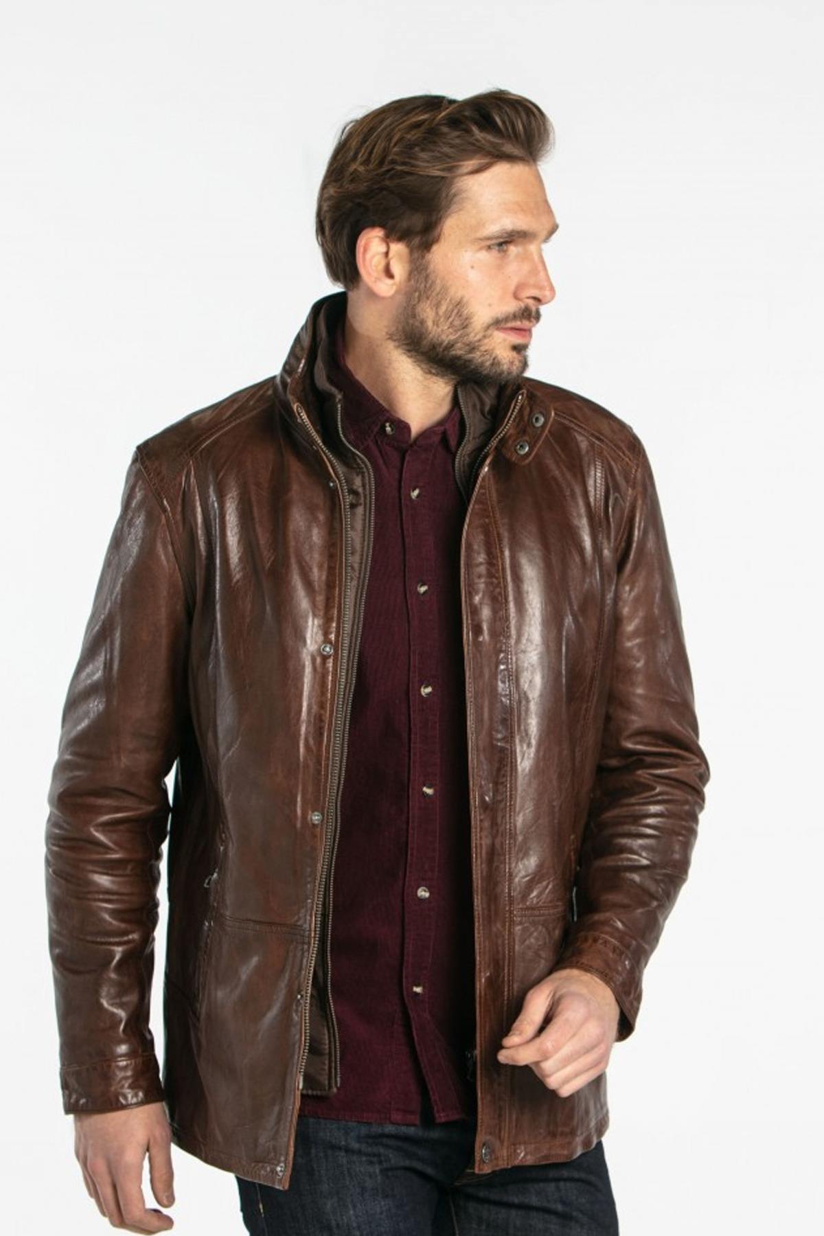 Bison-colored washed lambskin leather jacket - Image n°5