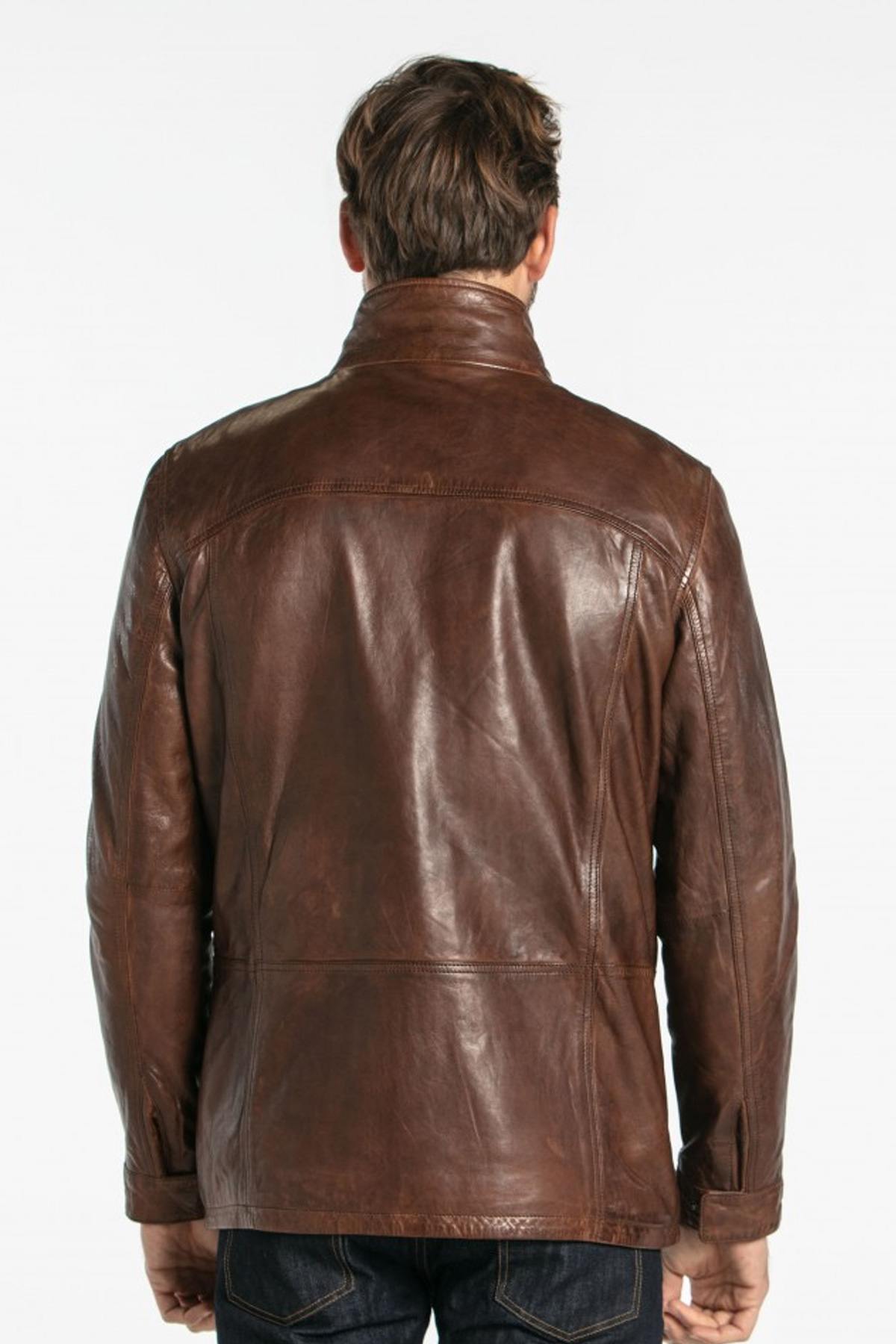 Bison-colored washed lambskin leather jacket - Image n°6