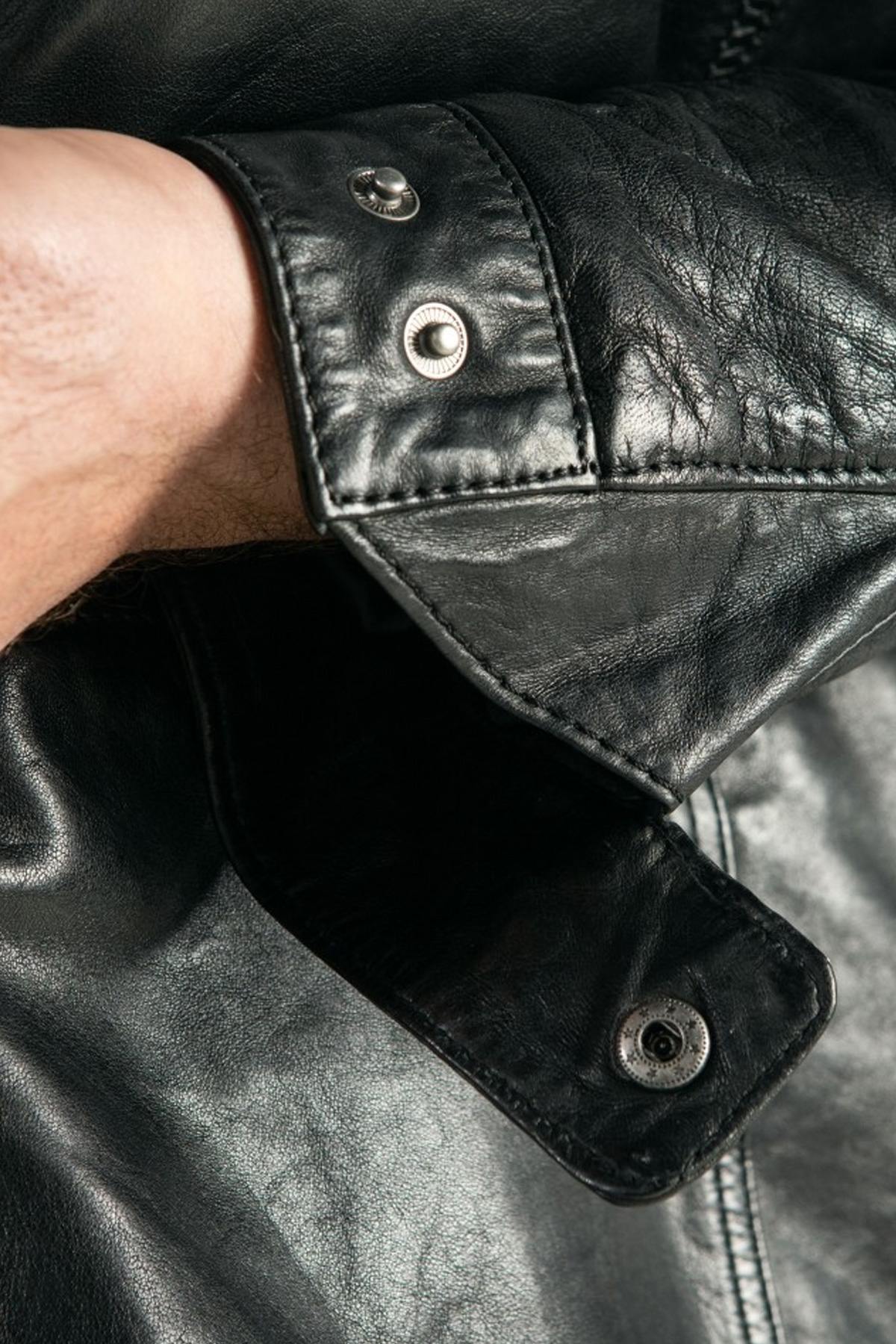 Mid-length black leather jacket - Image n°12