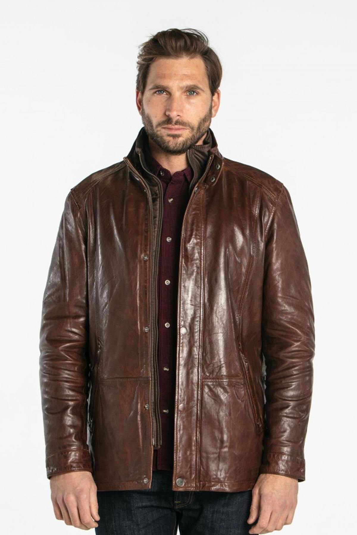 Bison-colored washed lambskin leather jacket - Image n°8