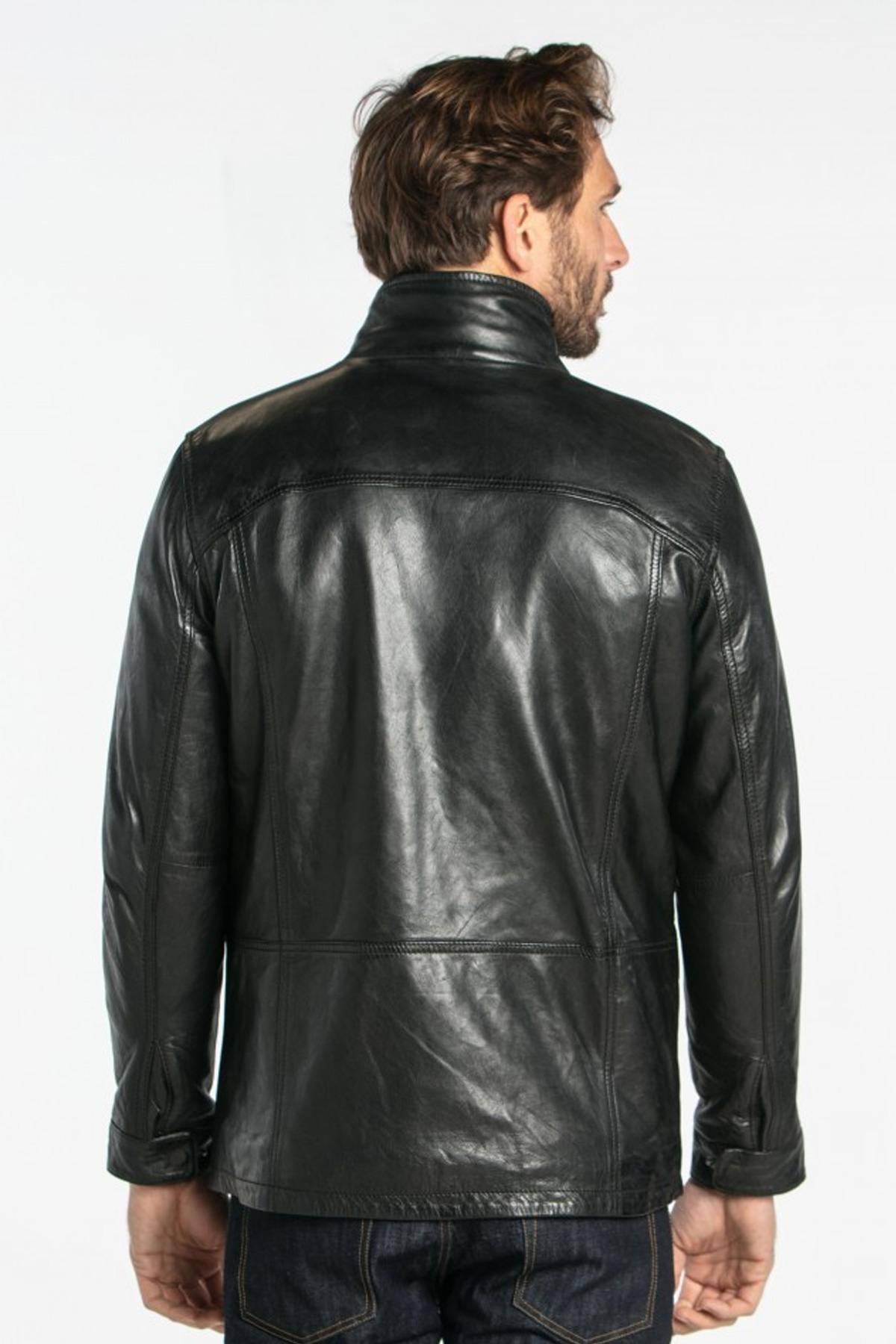 Mid-length black leather jacket - Image n°9