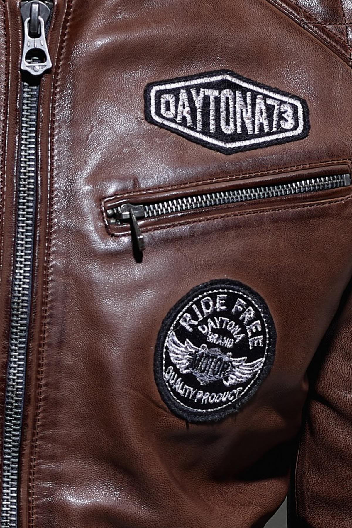 Leather jacket with vintage motorcycle patches - Image n°10