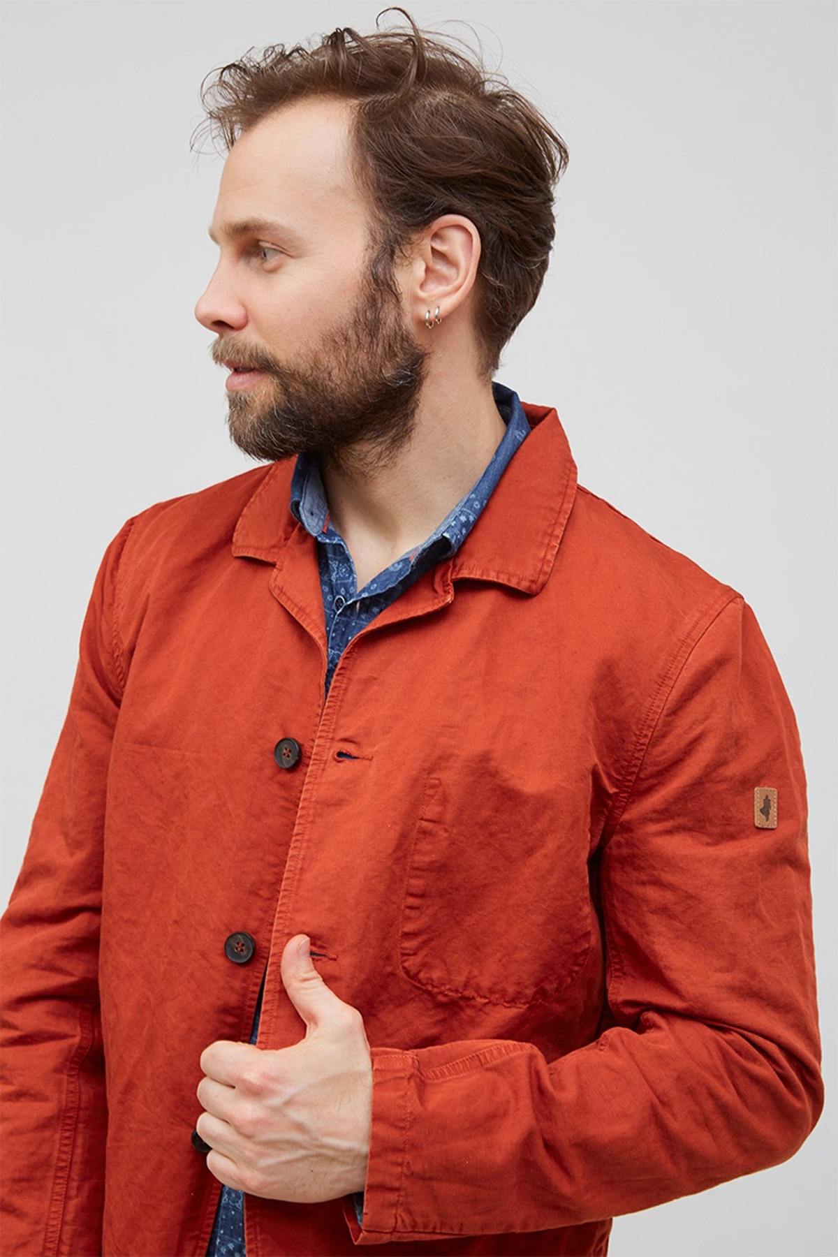 3-button brick red linen and cotton jacket - Image n°6