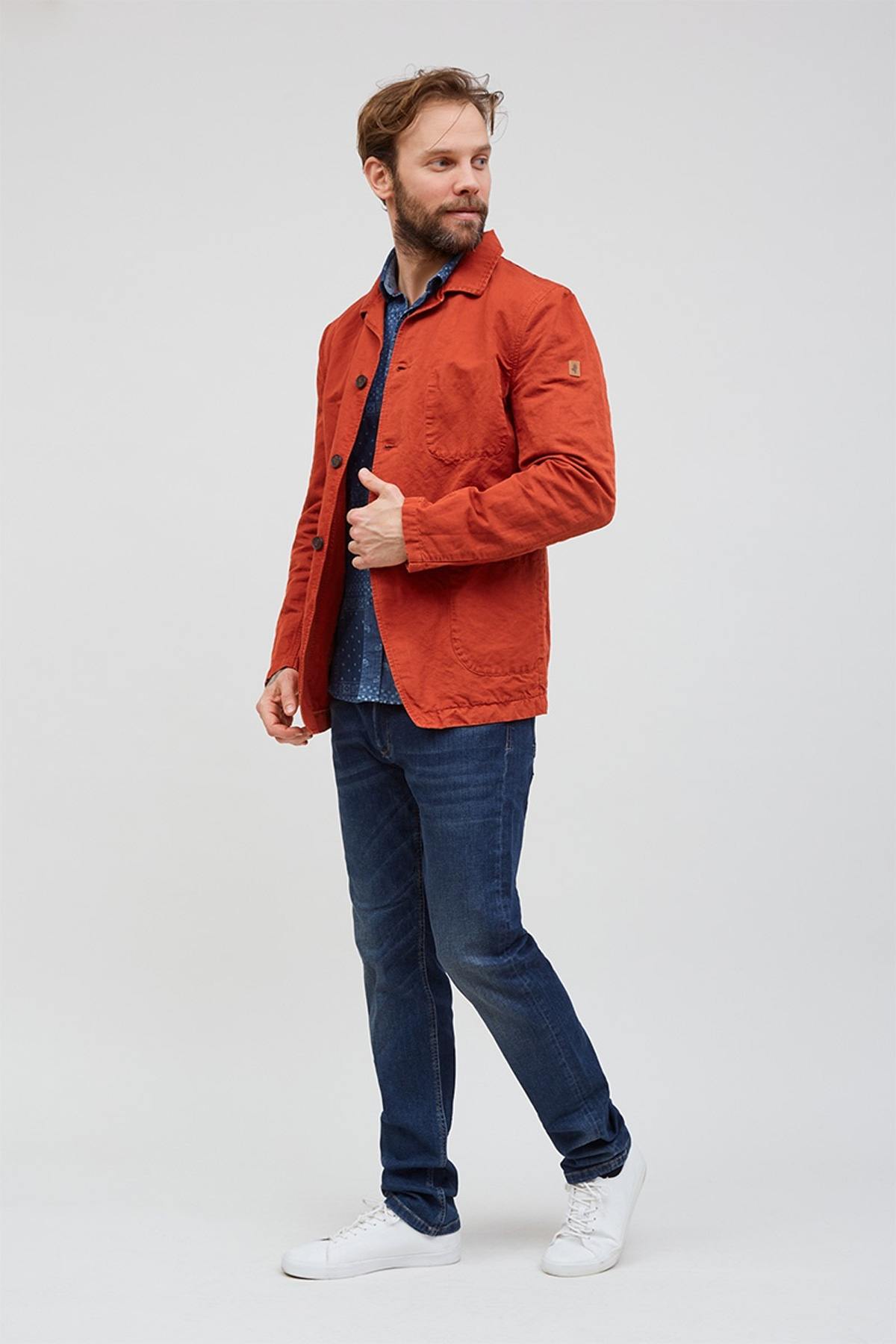 3-button brick red linen and cotton jacket - Image n°5