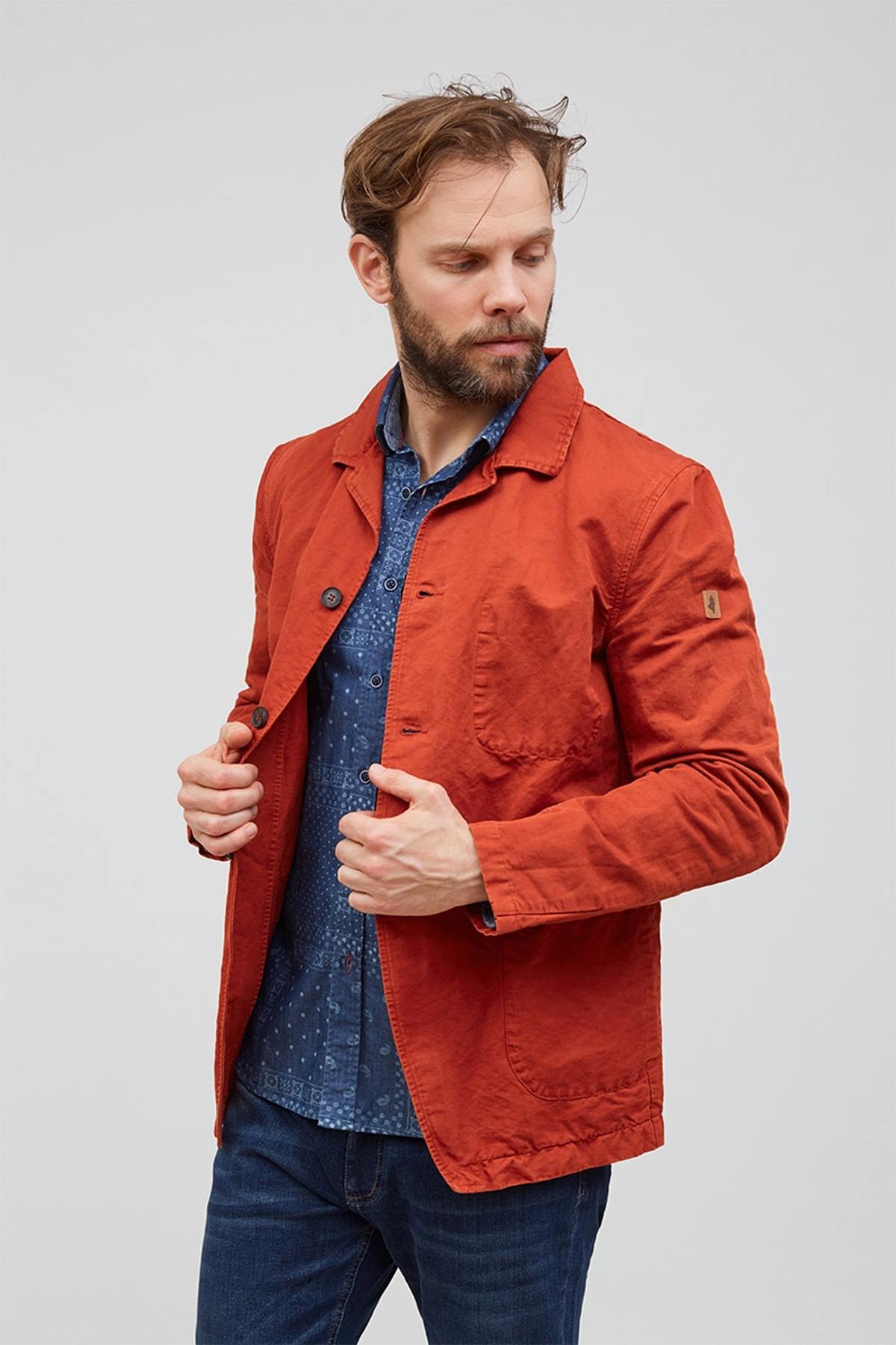 3-button brick red linen and cotton jacket - Image n°4