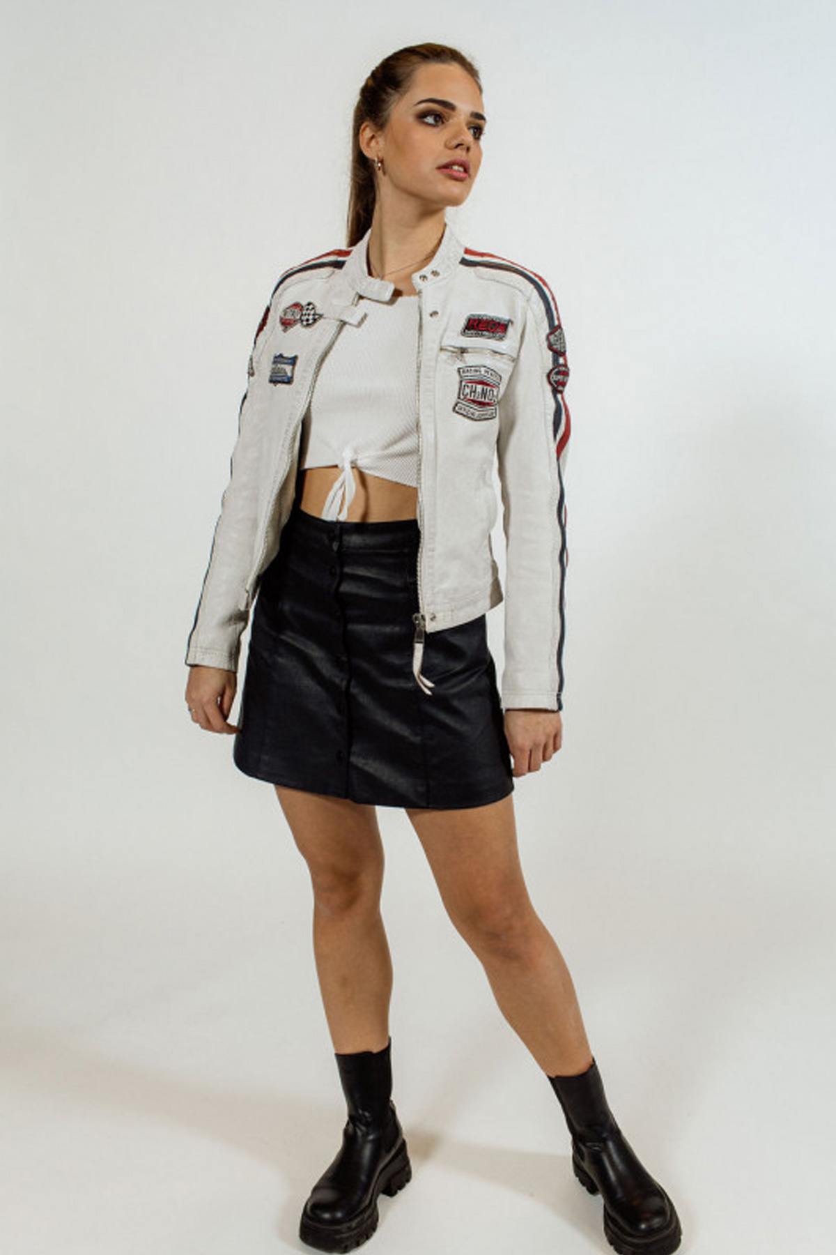 White motorcycle-style leather jacket - Image n°10