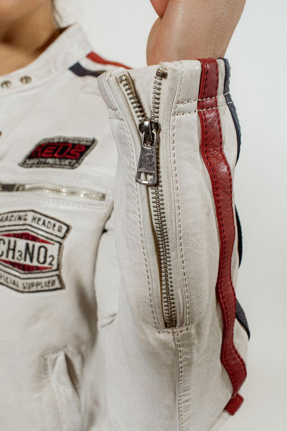 White motorcycle-style leather jacket - Image n°13