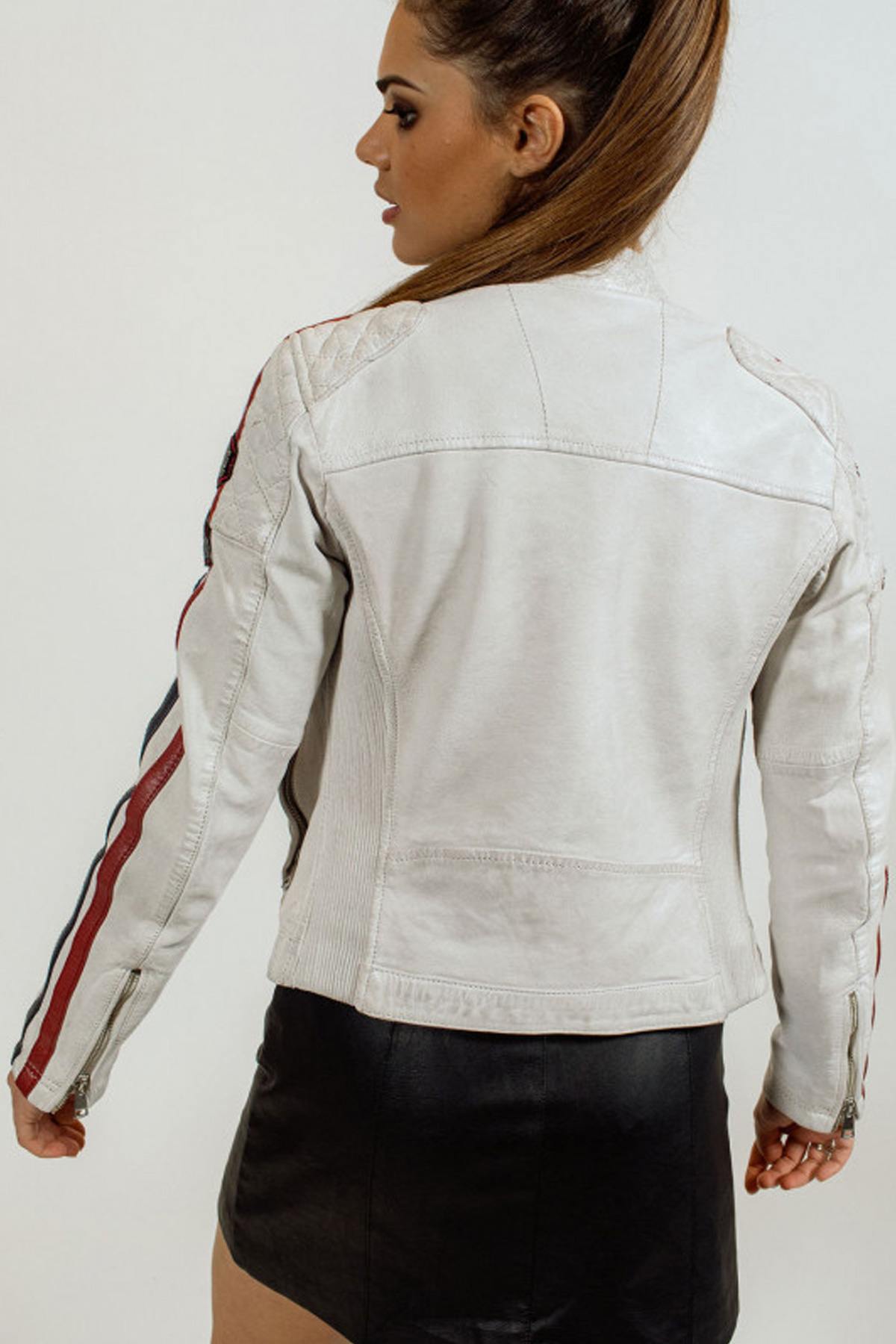 White motorcycle-style leather jacket - Image n°14