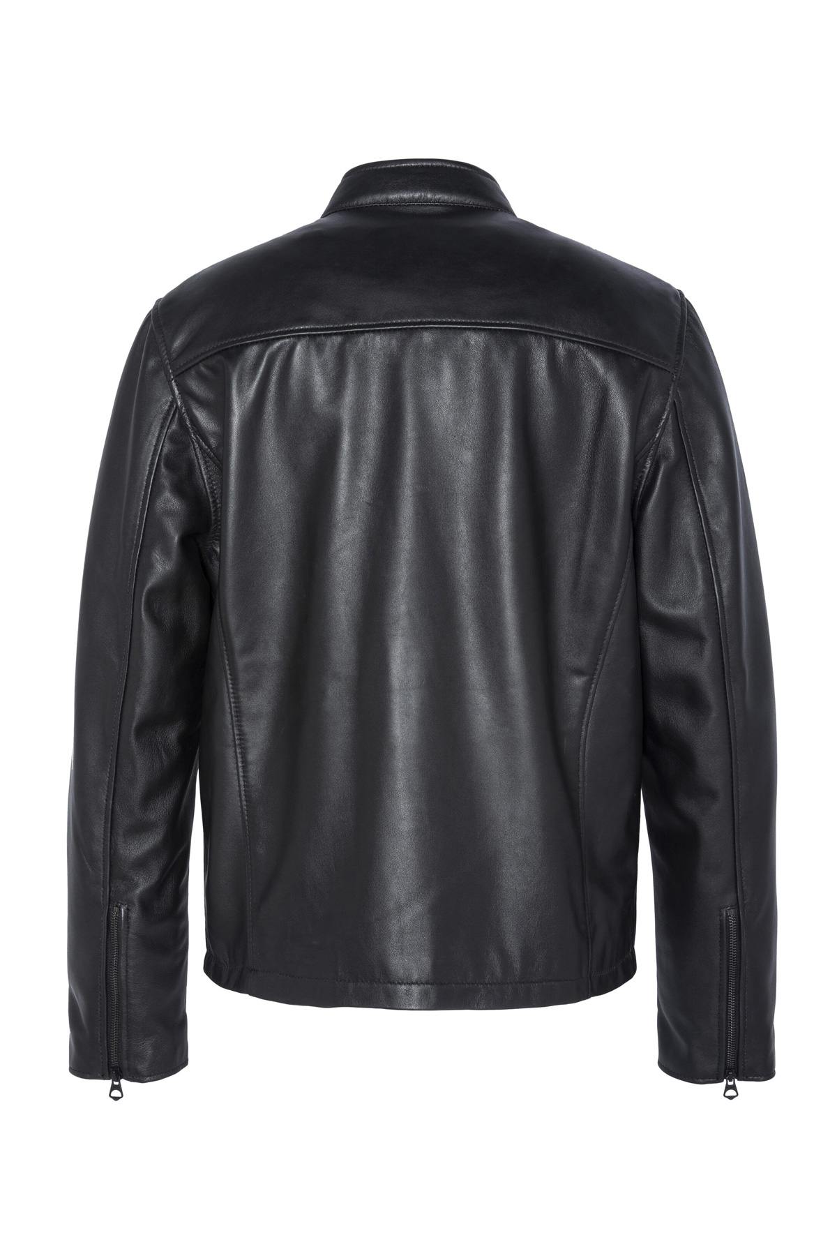 Black leather jacket with biker collar - Image n°10