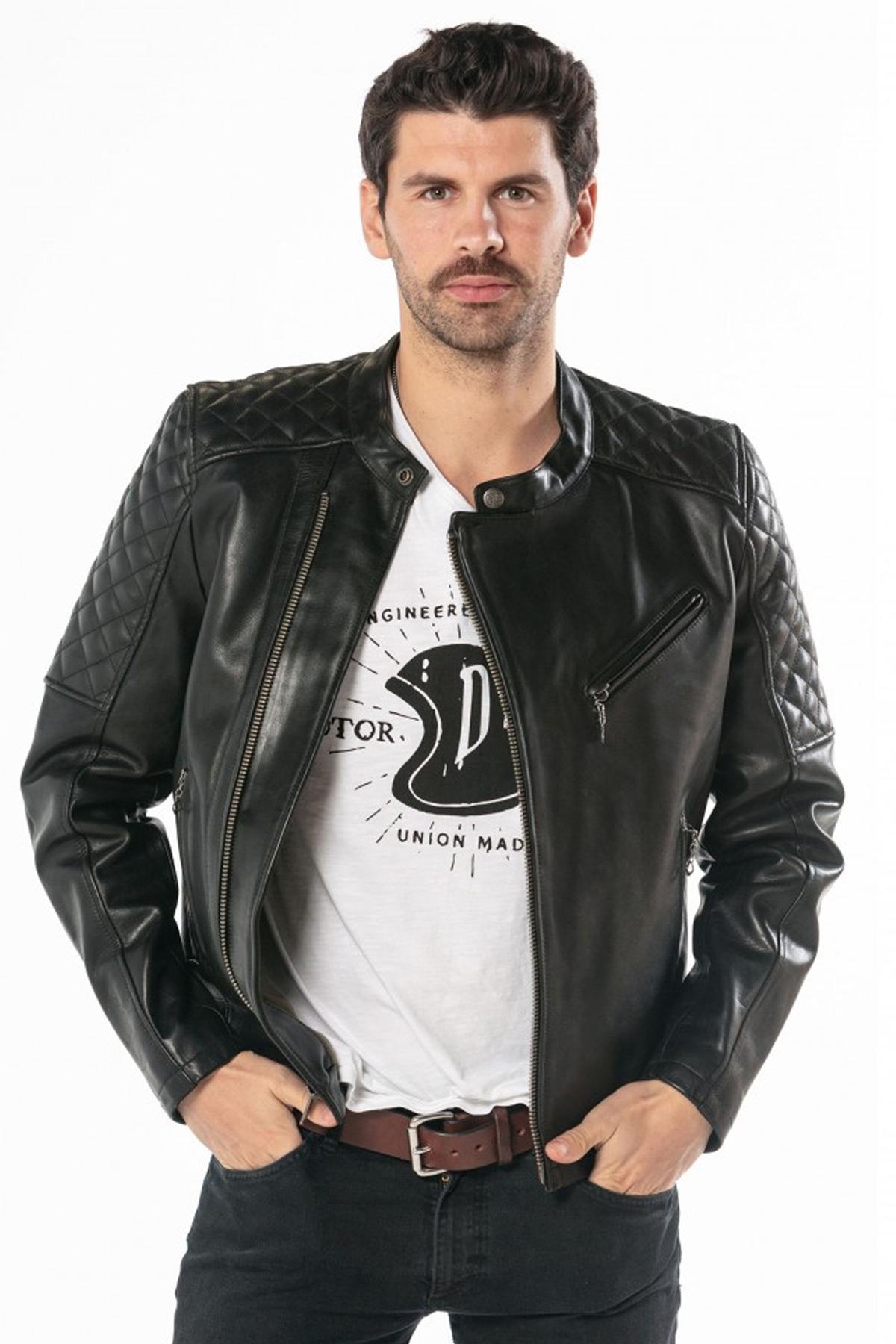 Cowhide leather biker jacket - Image n°4