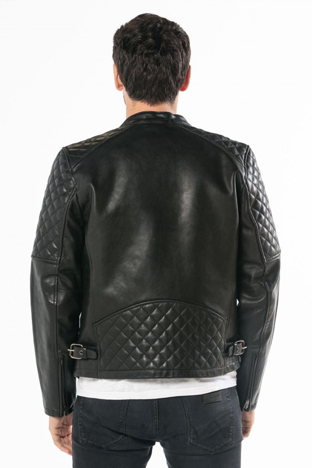 Cowhide leather biker jacket - Image n°5