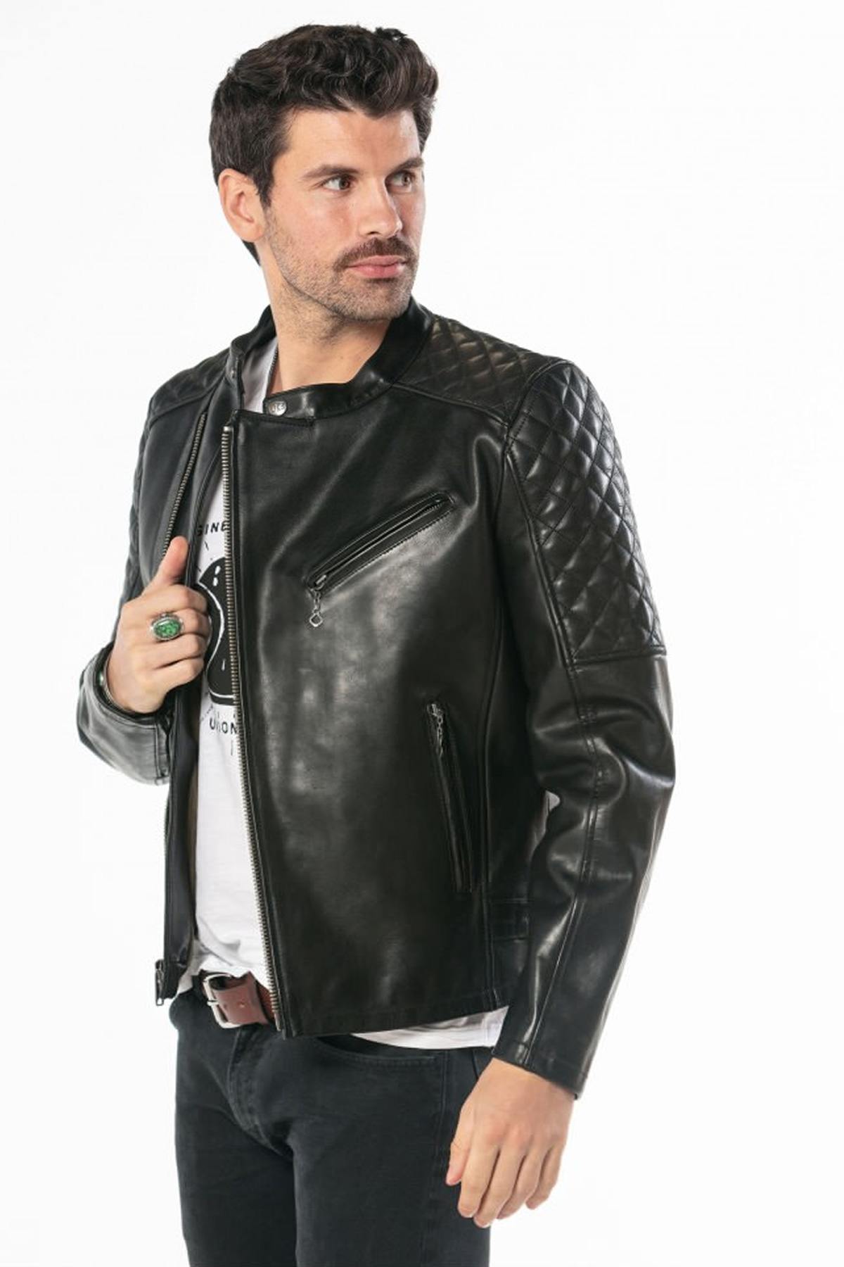 Cowhide leather biker jacket - Image n°6