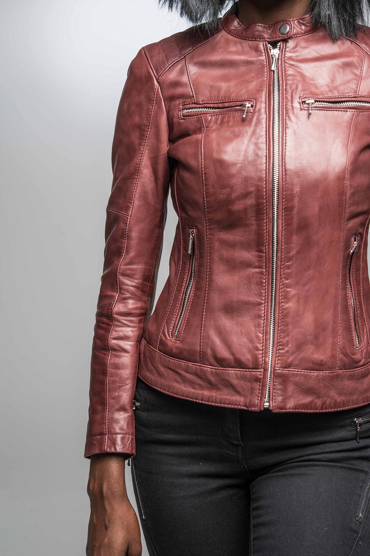 Red biker collar jacket - Image n°5