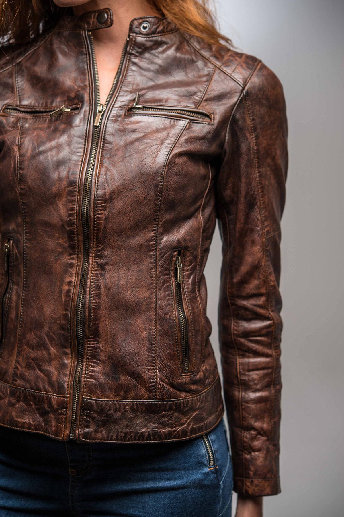 Dark brown washed lambskin leather jacket - Image n°5