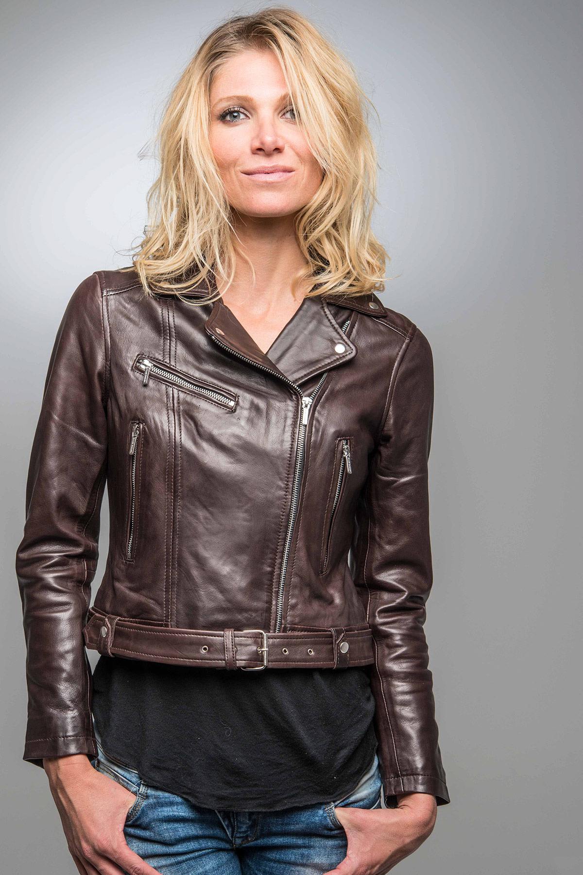 Dark brown leather Biker Jacket - Image n°5