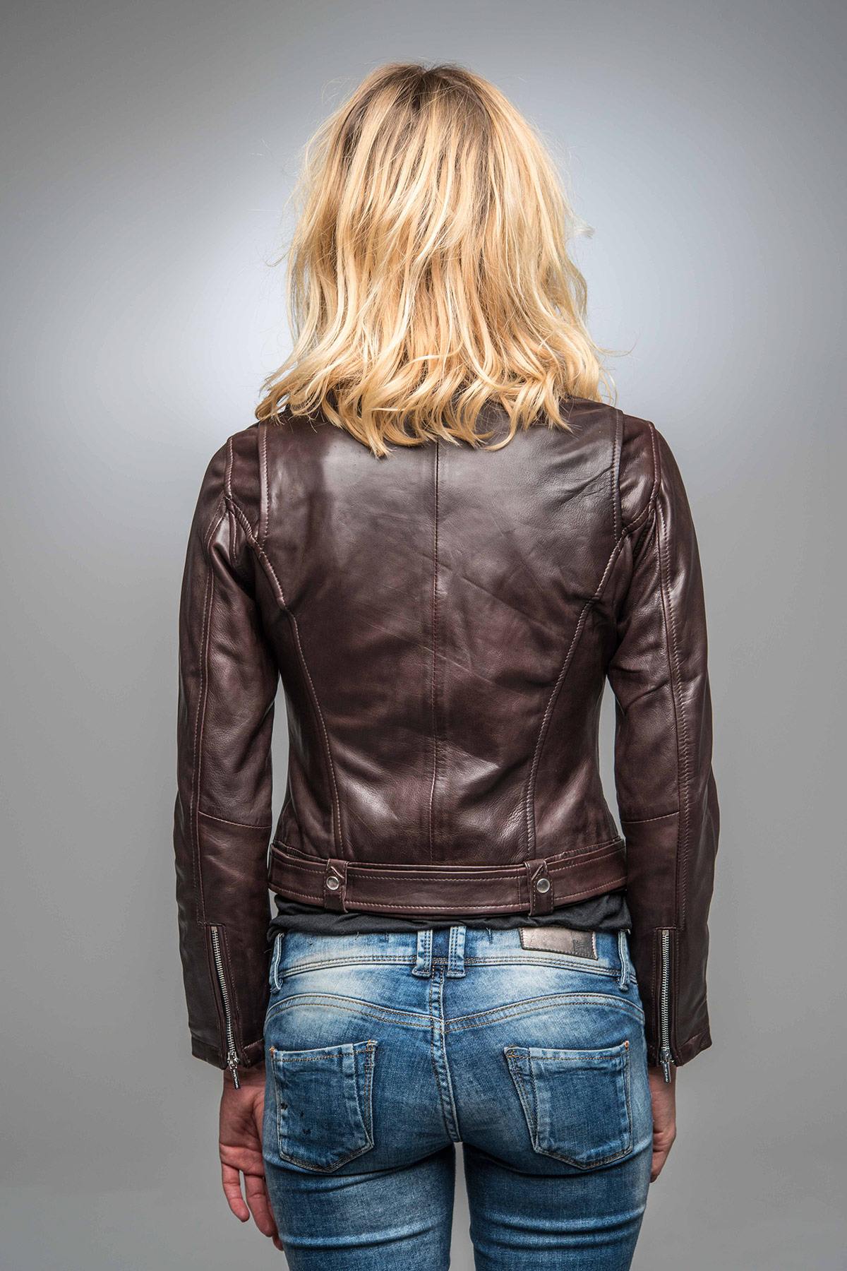 Dark brown leather Biker Jacket - Image n°8