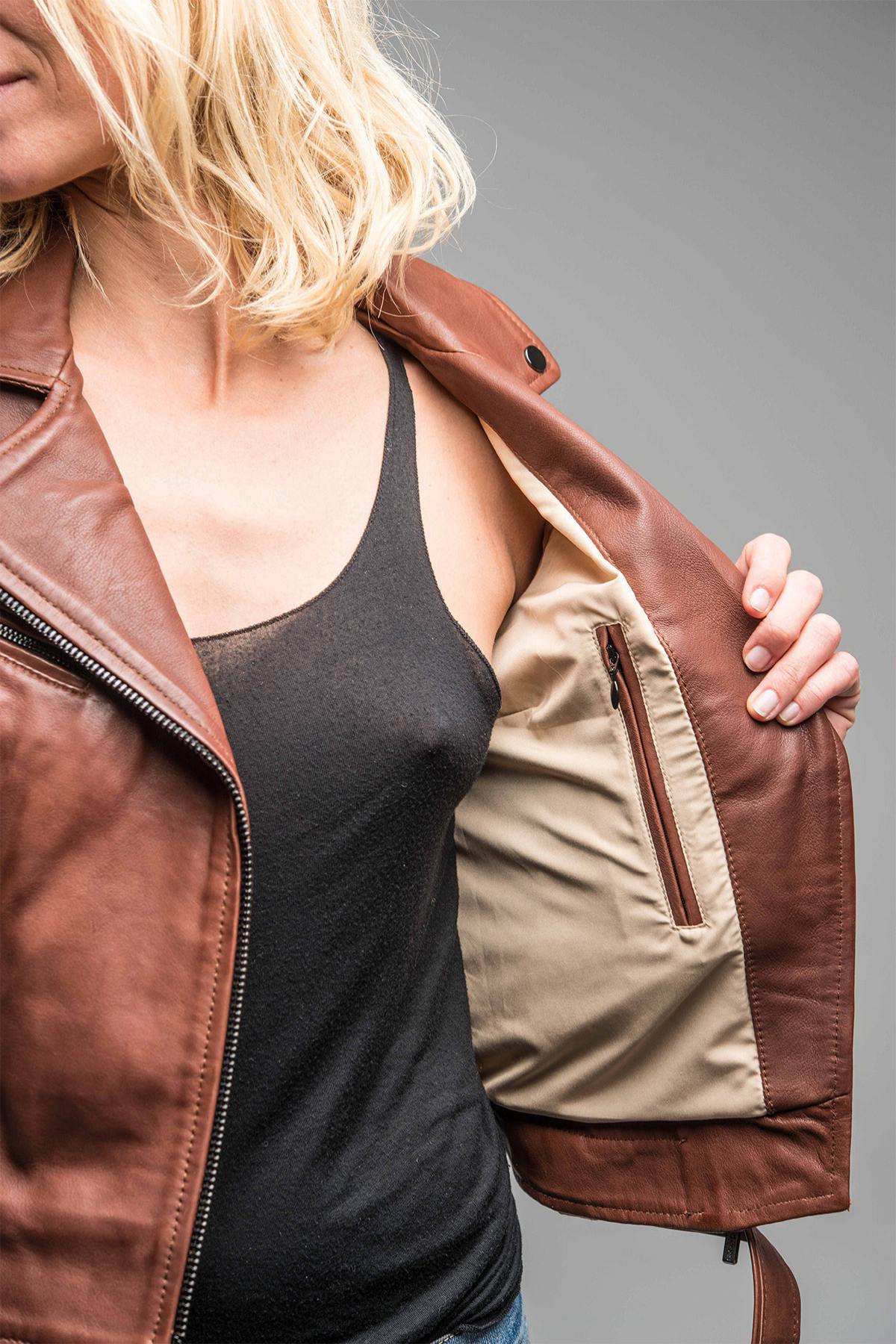 Women's brown leather Biker Jacket - Image n°13