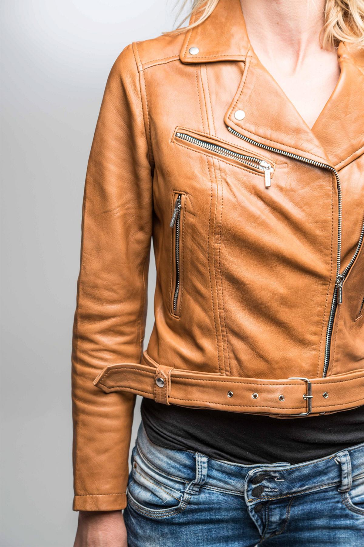 Women's brown leather Biker Jacket - Image n°14