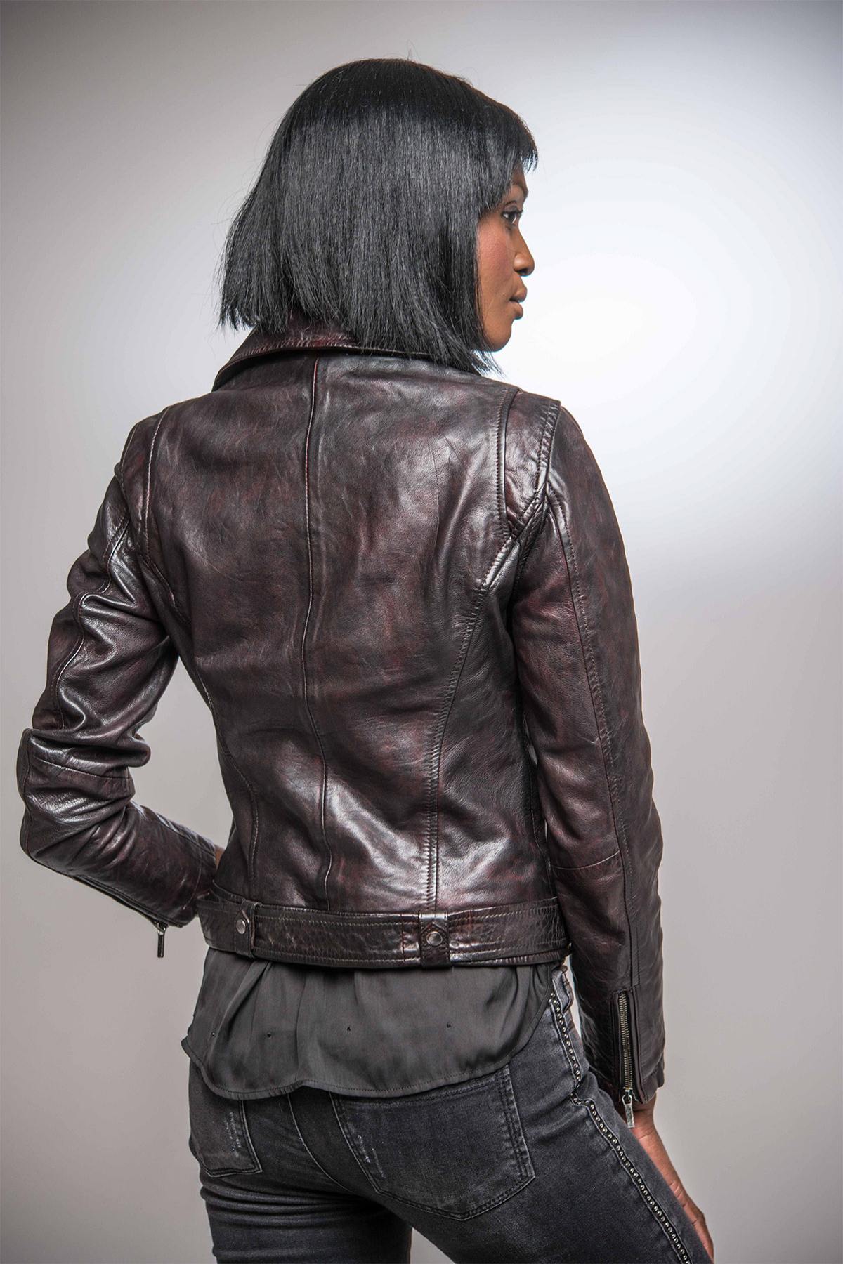 Dark burgundy women's Biker Jacket - Image n°7