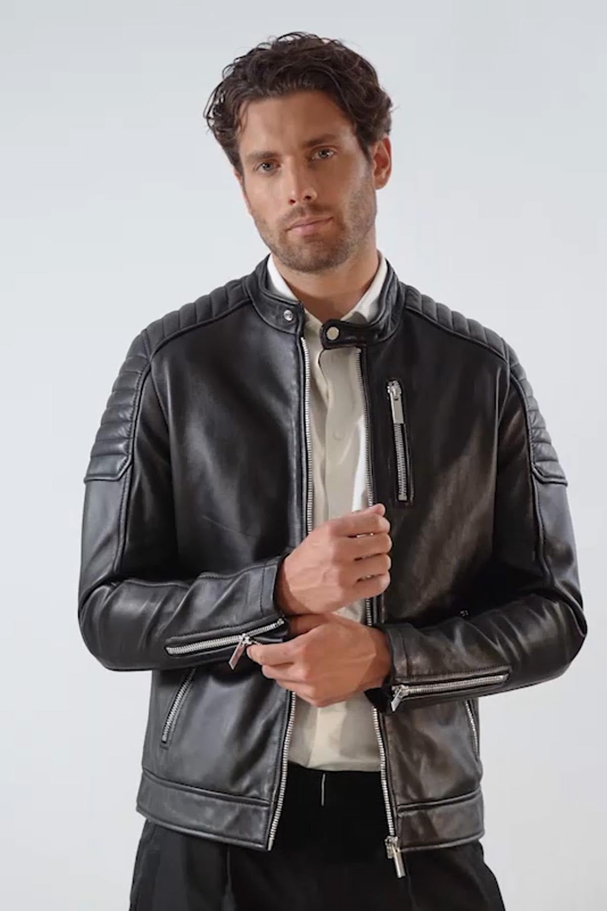 Elegant motorcycle-style leather jacket - Image n°8