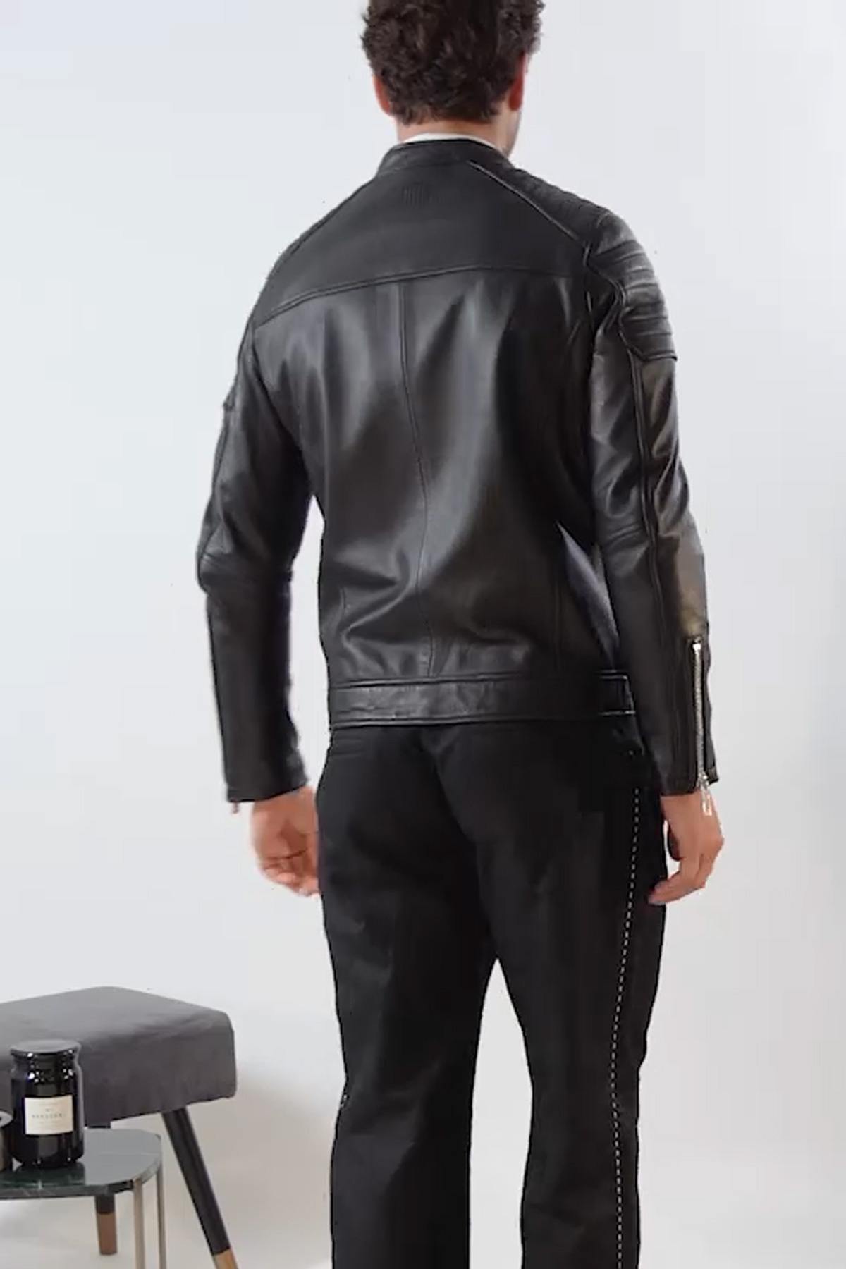 Elegant motorcycle-style leather jacket - Image n°12