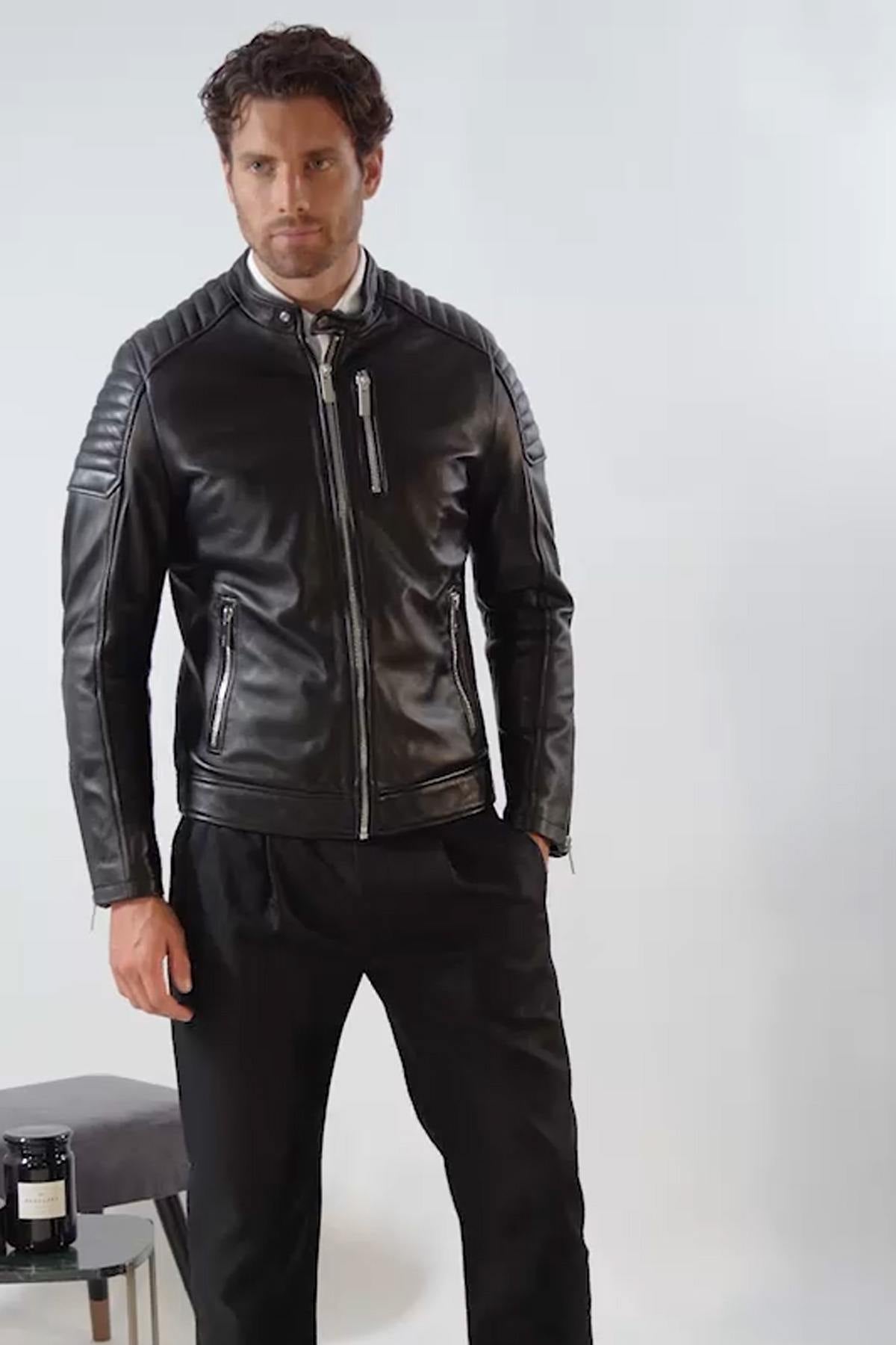 Elegant motorcycle-style leather jacket - Image n°13