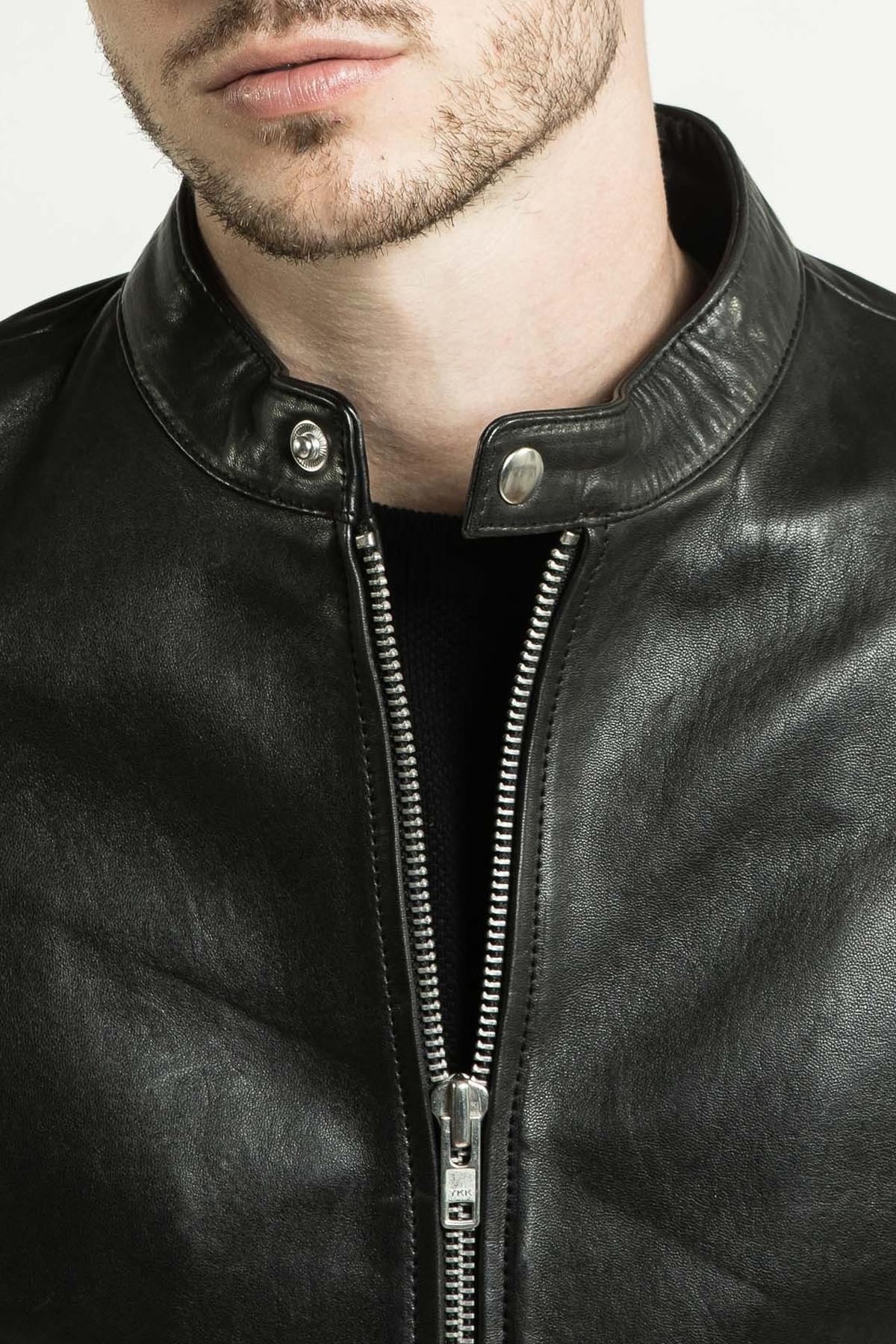 Black leather jacket with snap collar - Image n°11