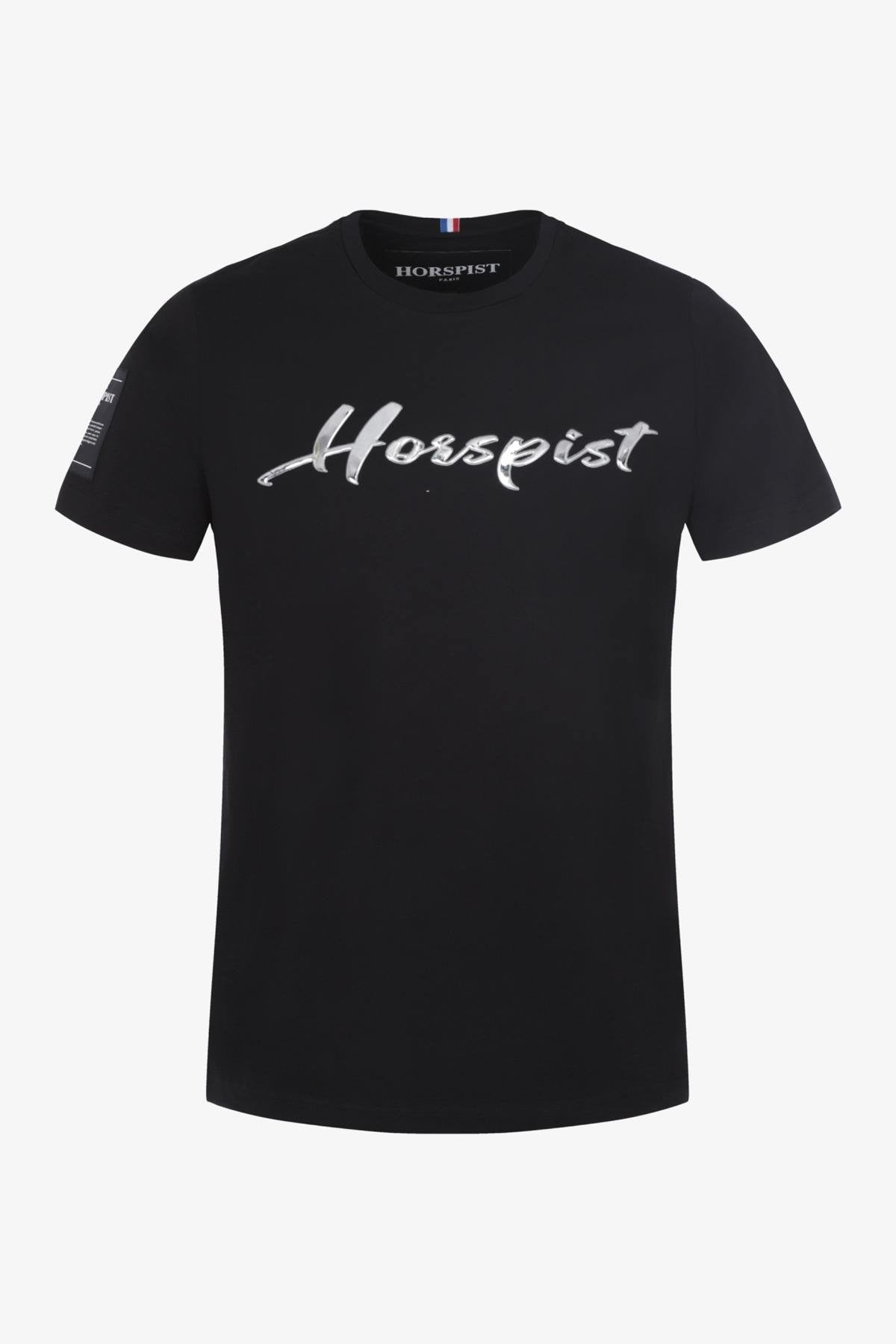 Black T-shirt and silver embossed logo - Image n°6