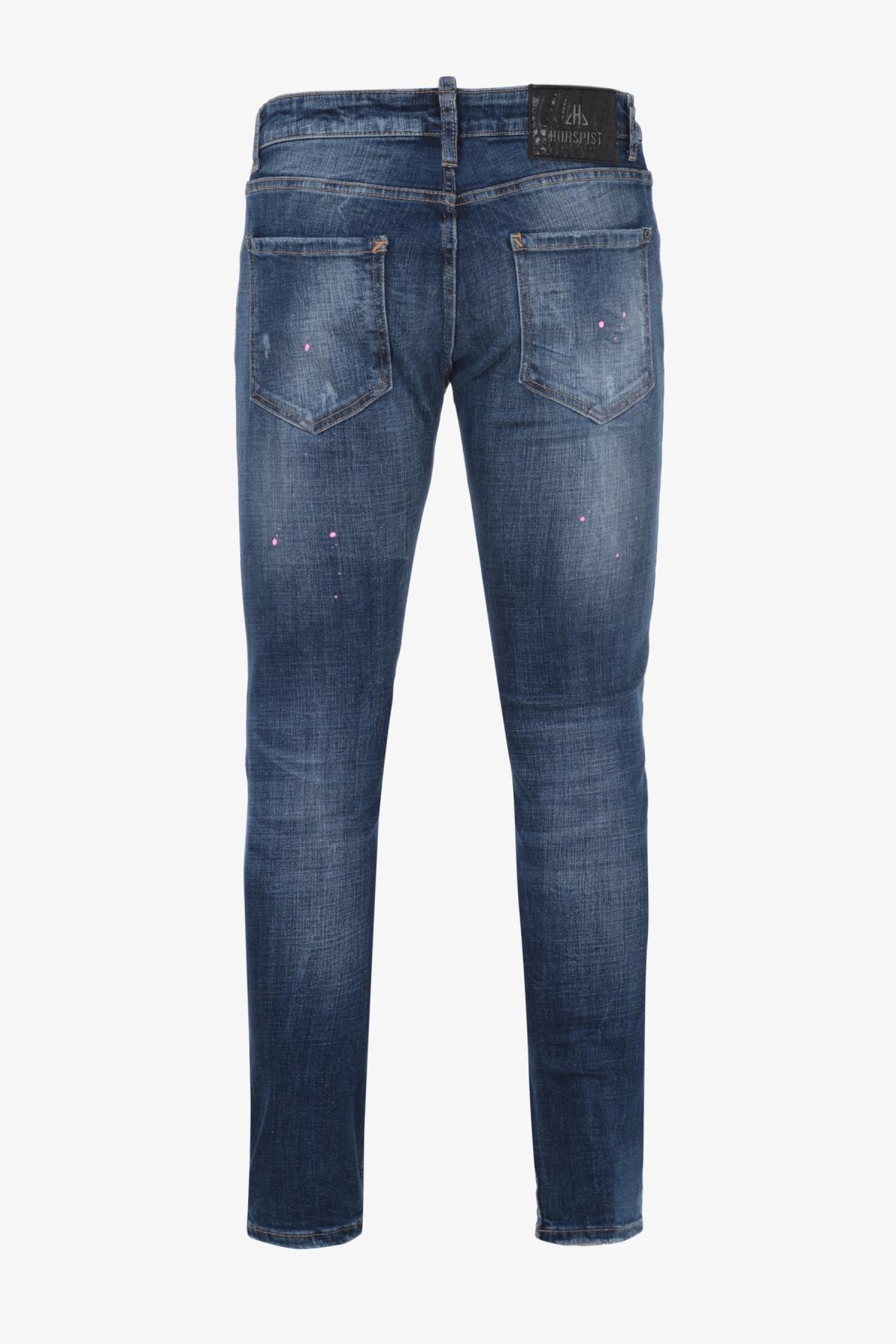 Blue denim jeans with destroyed finish - Image n°8