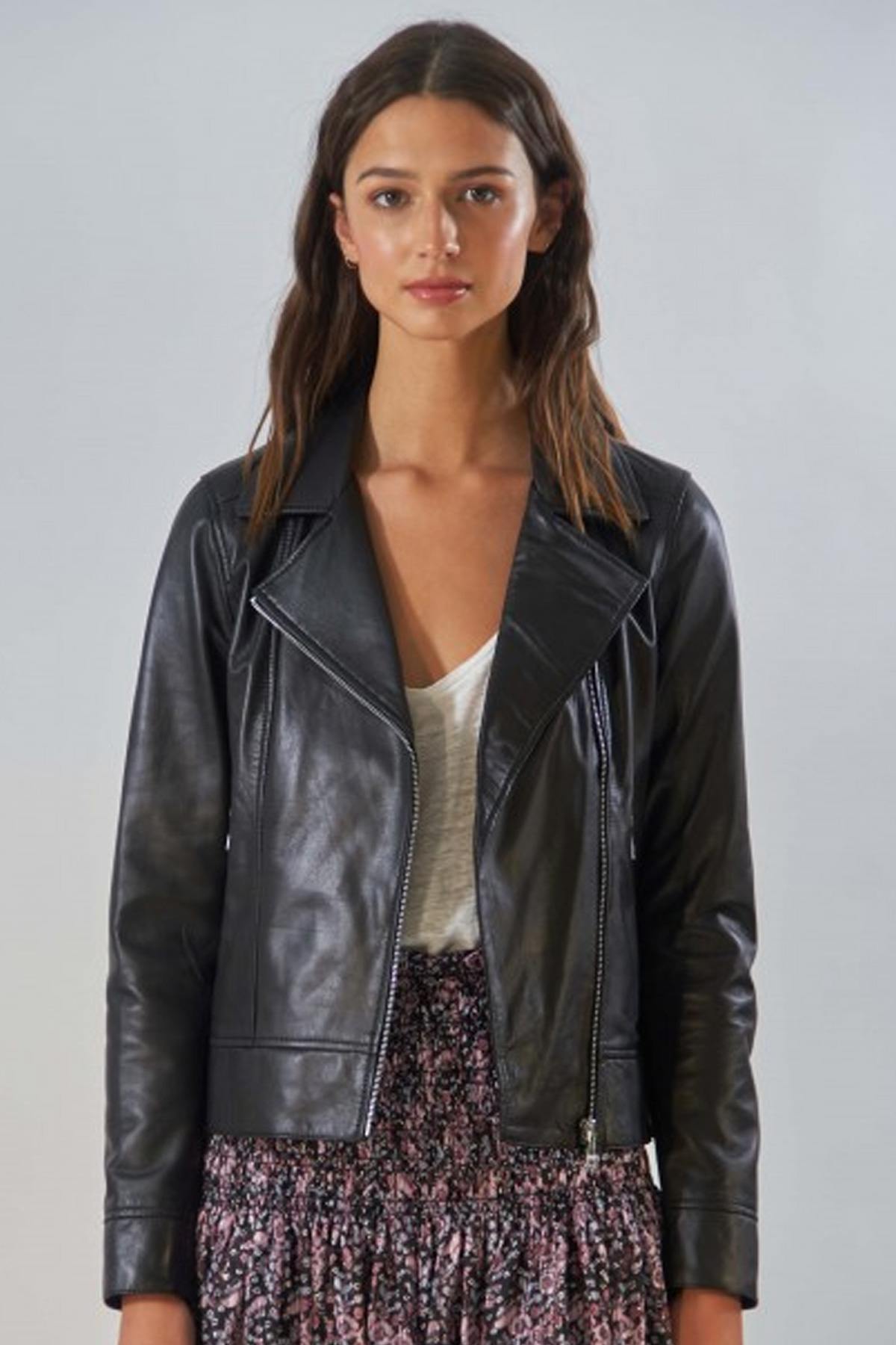 Women's black smooth Biker Jacket - Image n°6