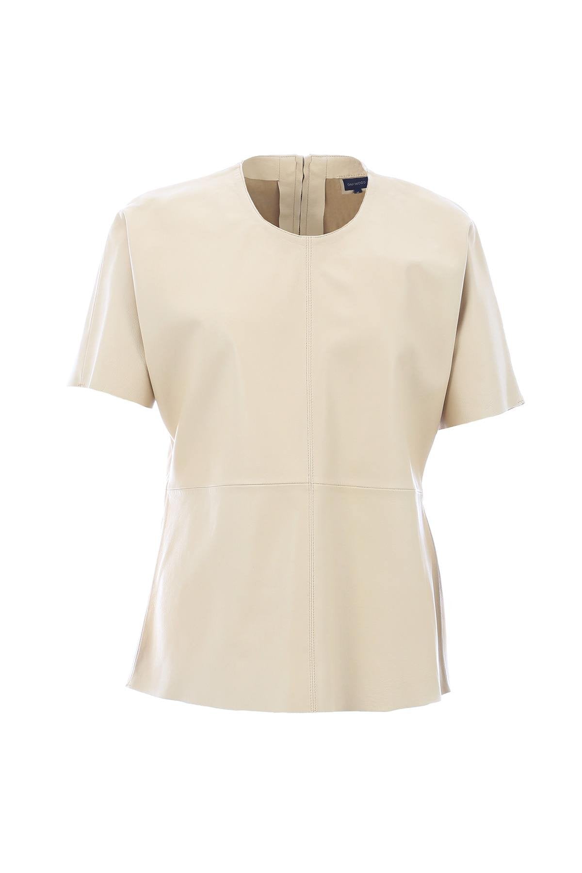 Round-neck beige leather blouse - Image n°16