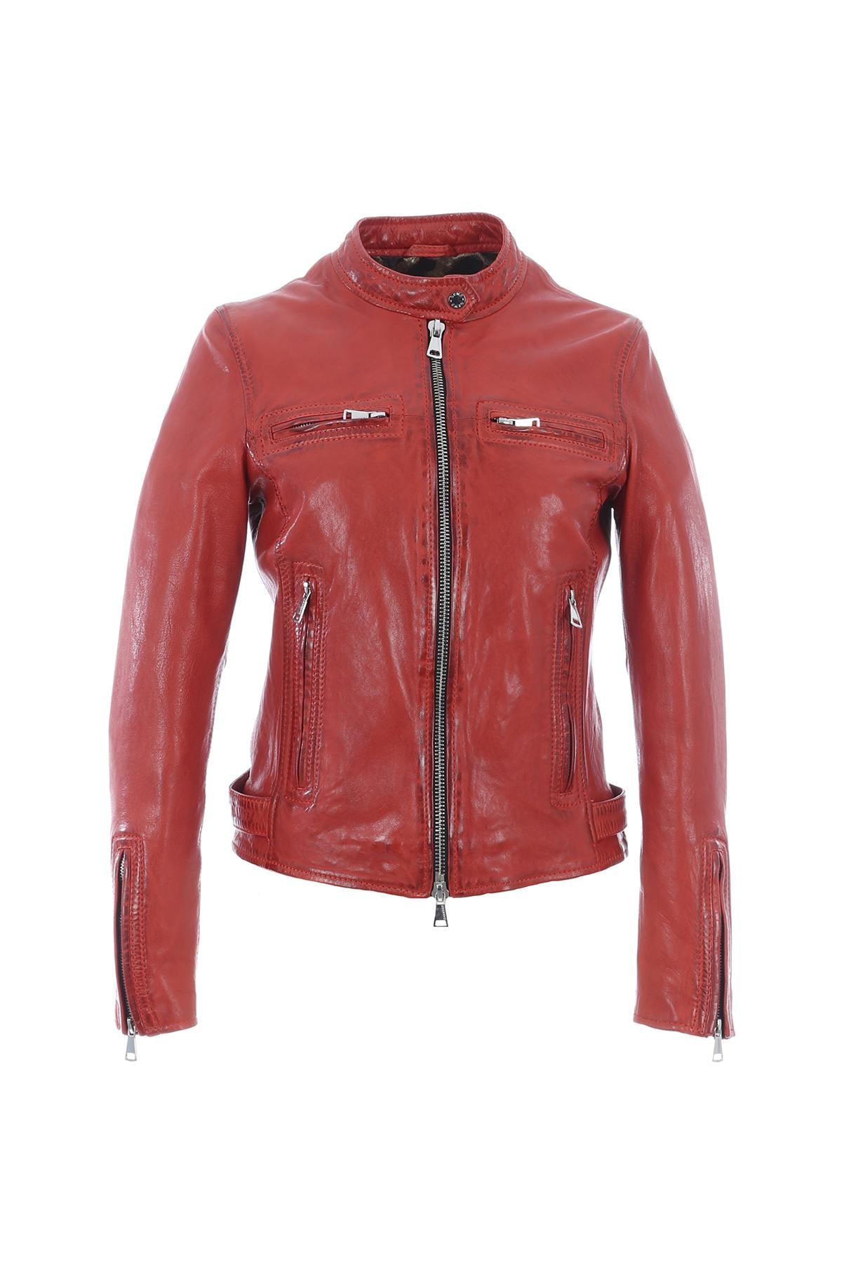 Women's red leather jacket - Image n°7