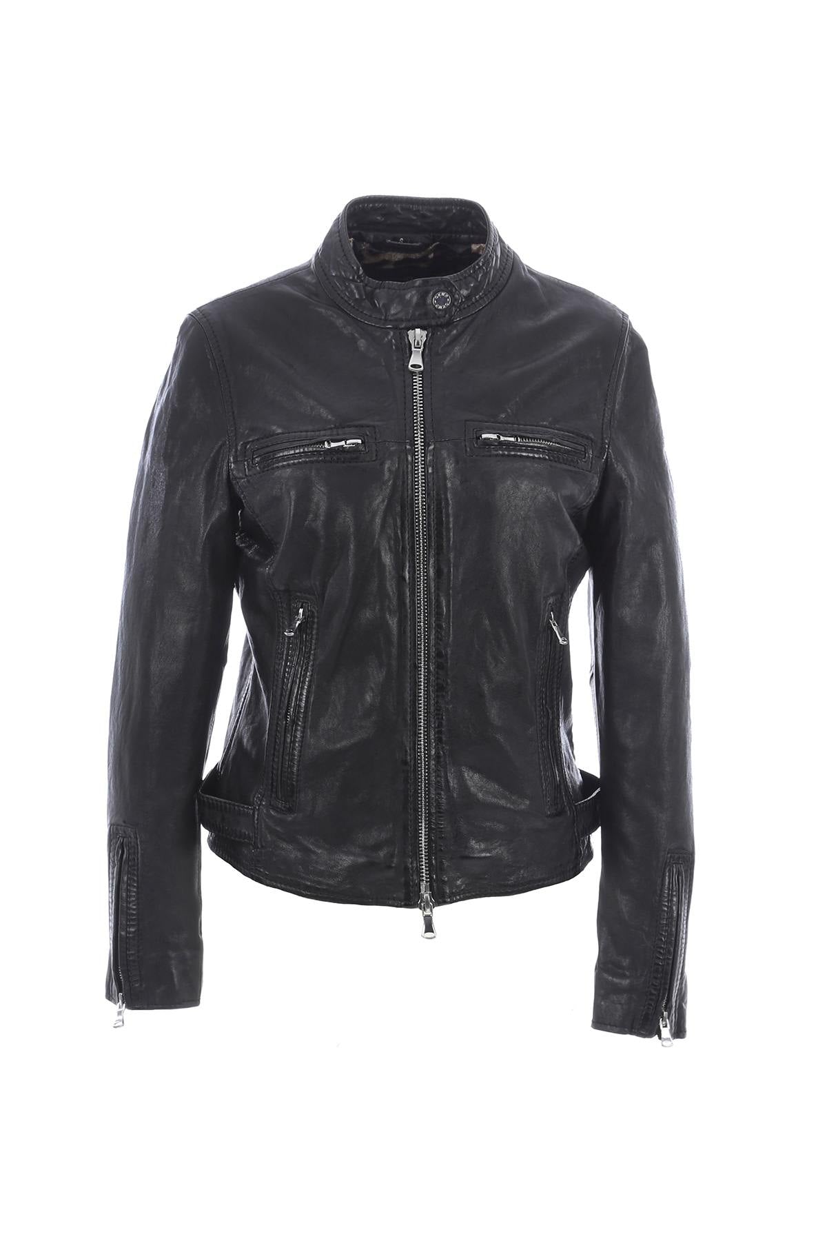 Women's black leather jacket - Image n°7