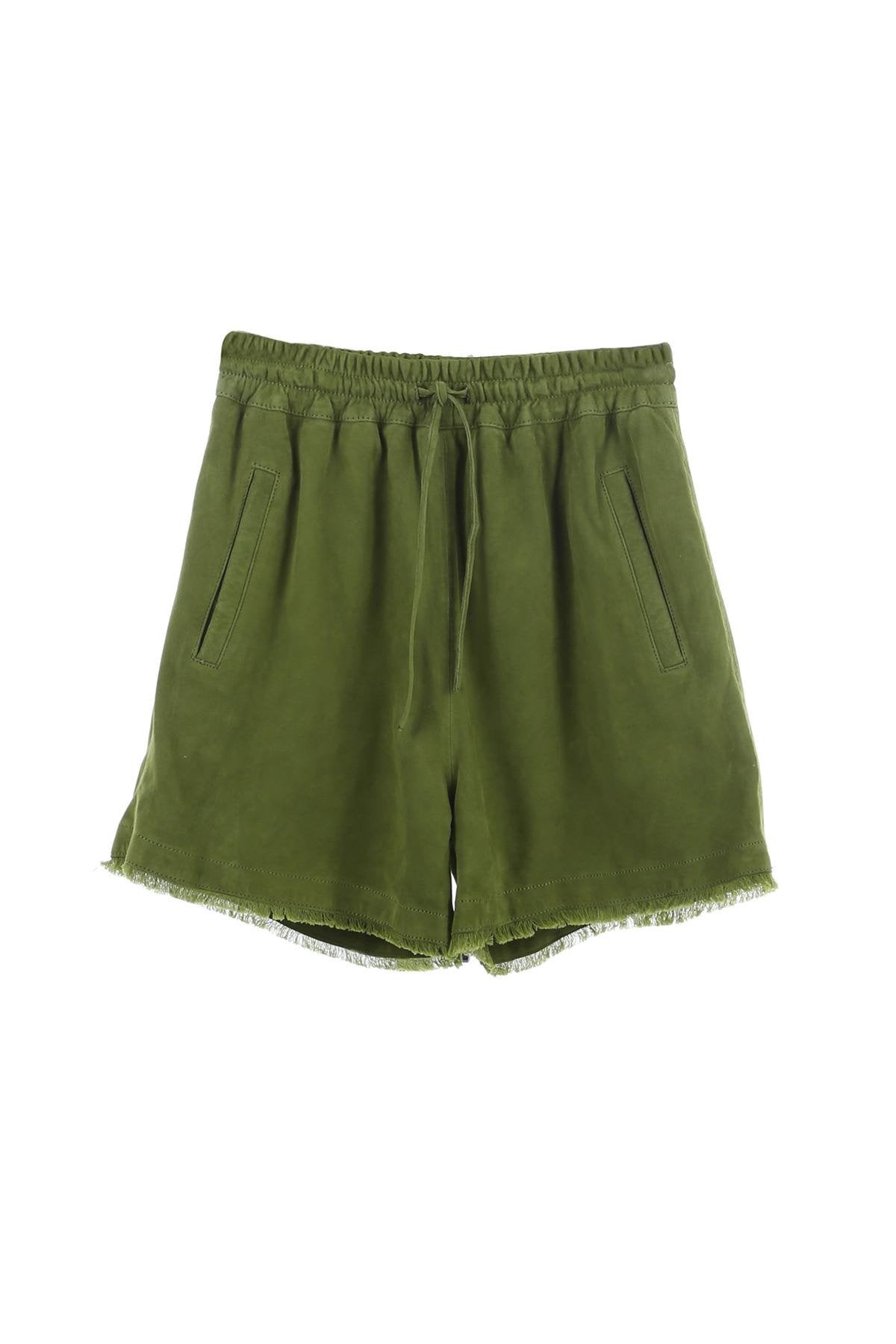 Khaki leather shorts - Image n°7