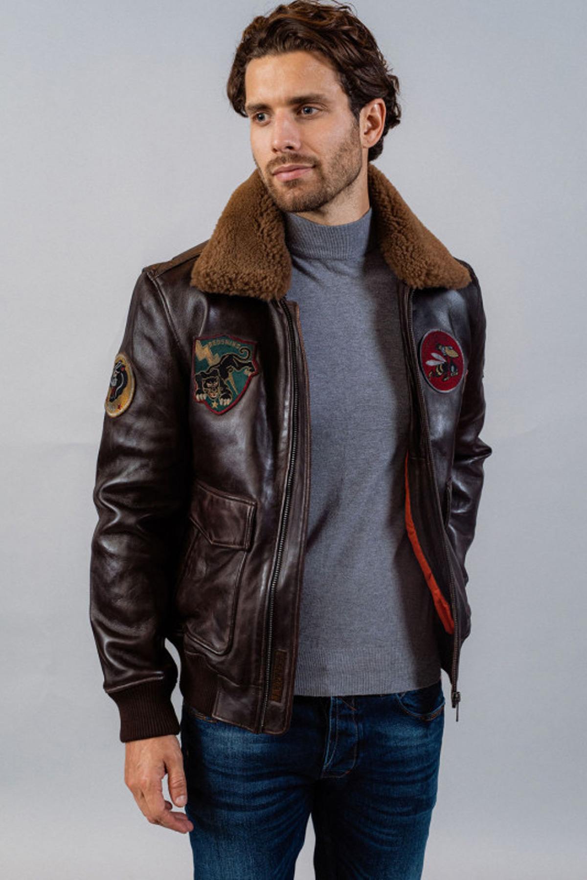 Lambskin aviator with removable collar - Image n°1