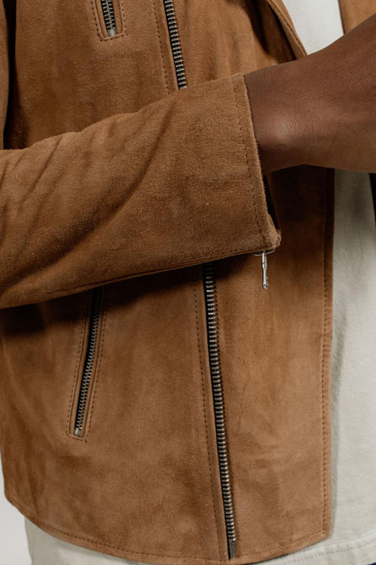 Biker Jacket in cognac suede leather - Image n°4