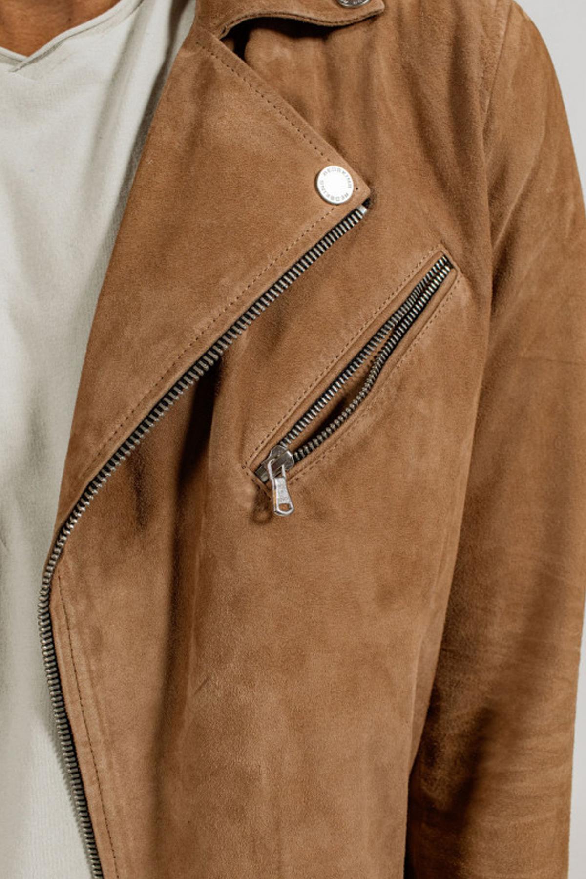 Biker Jacket in cognac suede leather - Image n°5